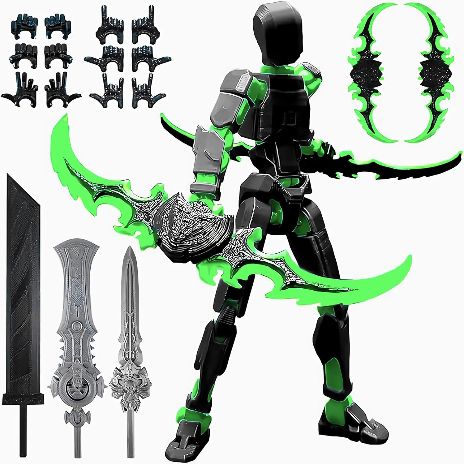 Jirown T13 Completed Assembly 3D Printed Action Figure Dummy 13 Robot Collectible Articulated for Collectors Desktop Decorations Muñeco de Acción Black Green
