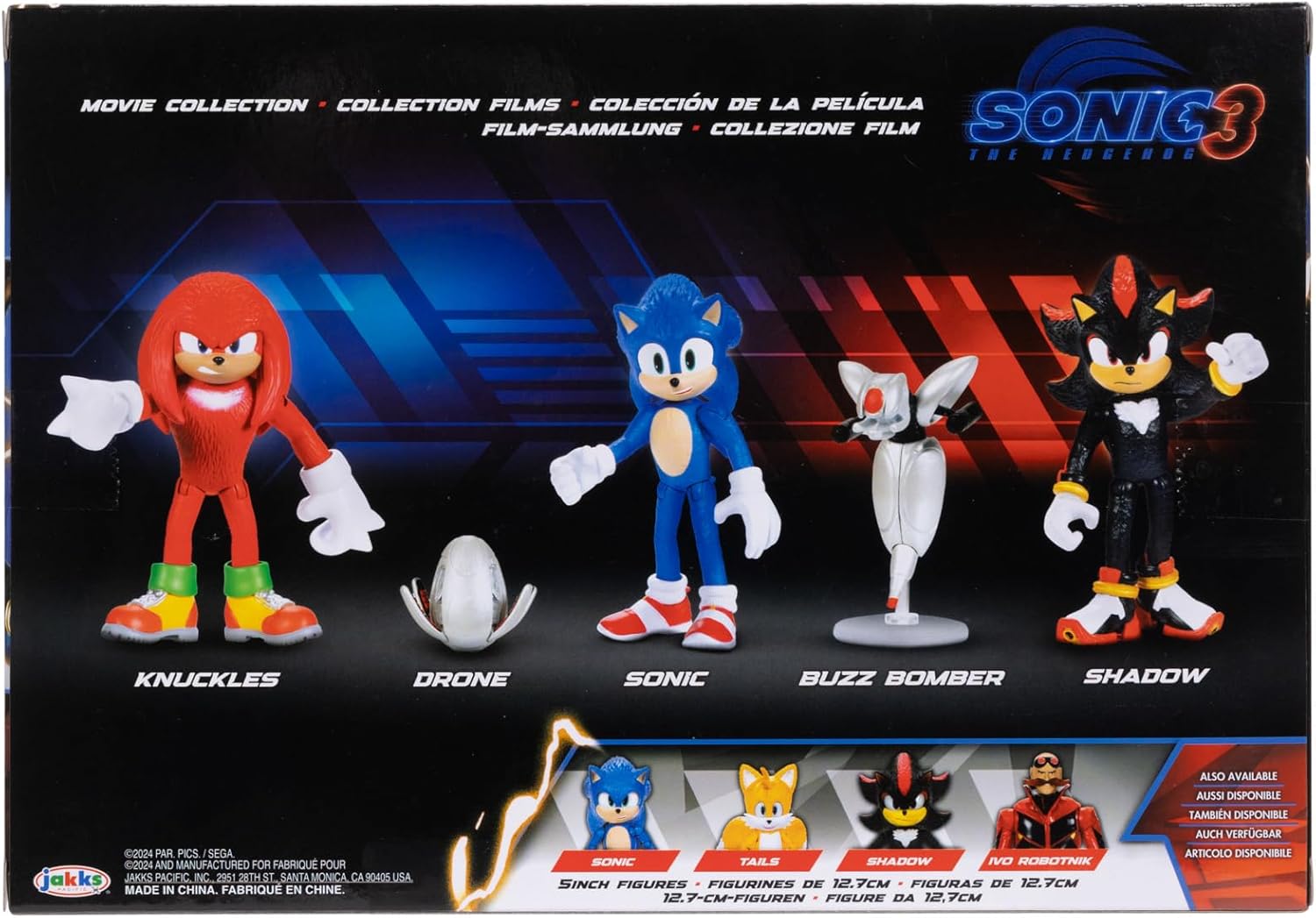 Sonic 3 Movie Action Figures 2.5 Inch Movie Collector Toy Multi-Pack Sonic Knuckles Shadow Buzz Bomber Drone Officially Licensed Toys