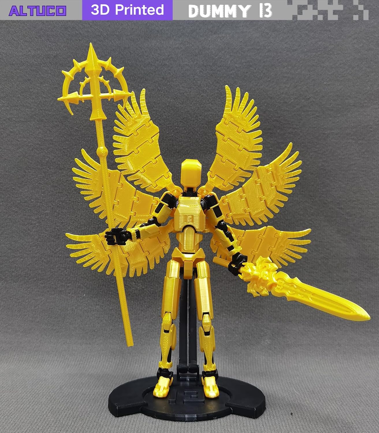 T13 Angel Action Figure with Multiple Accessories Assembled Titan 13 Desktop Decorative Toy 3D Printed Multi-Jointed Dummy 13 Figure with Bracket