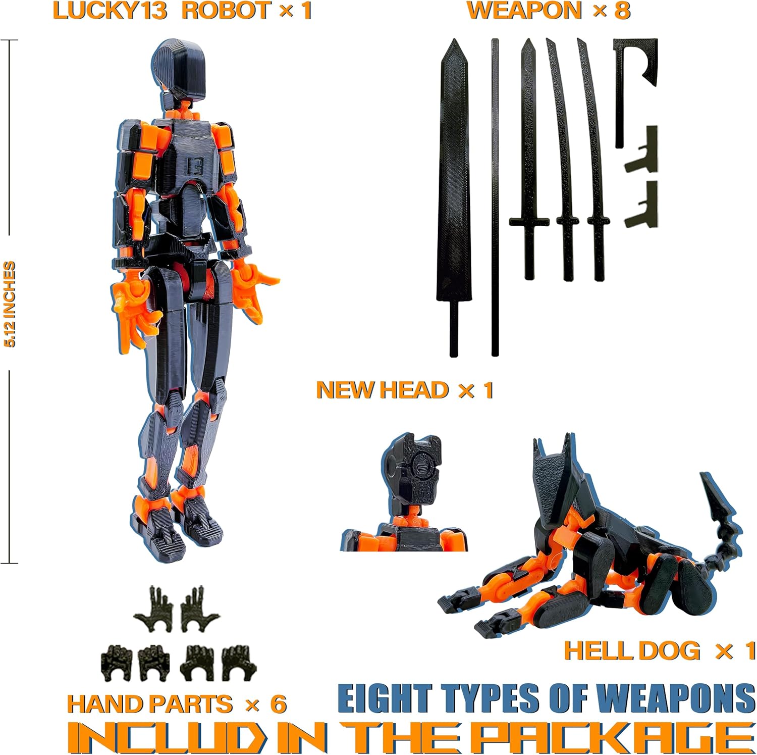 T13 Action Figure Set 3D Printed Toys Robo 13 Dummy Titan Black Orange