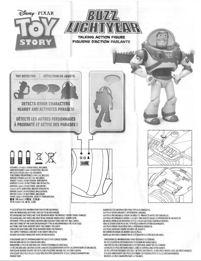 Disney Store Buzz Lightyear Interactive Talking Action Figure Toy Story 10+ English Phrases Interacts Other Figures Toys