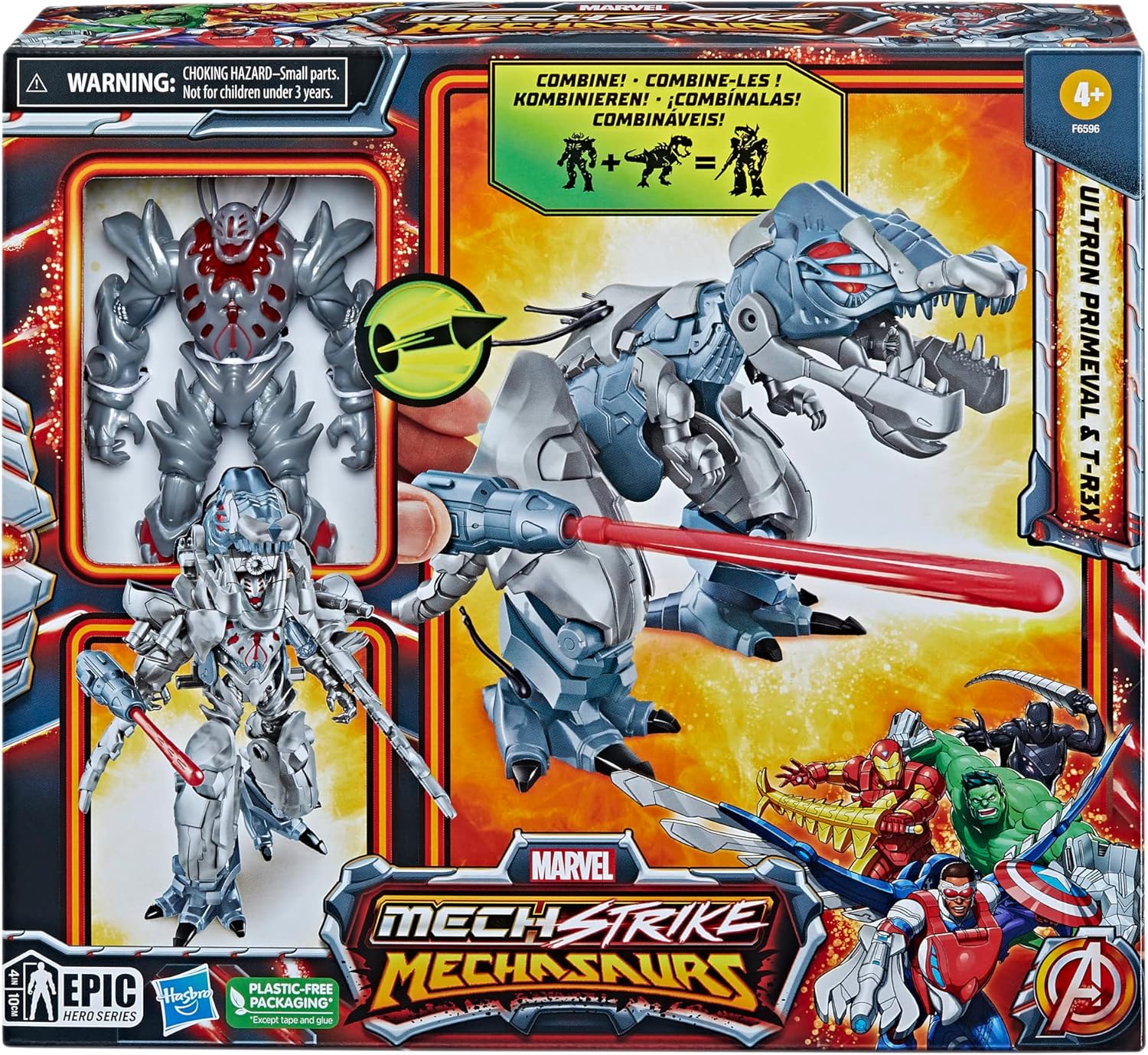 Marvel Mech Strike Mechasaurs 4.5-Inch Ultron Primeval T-R3X Mechasaur Action Figures Super Hero Toys Kids Ages 4+