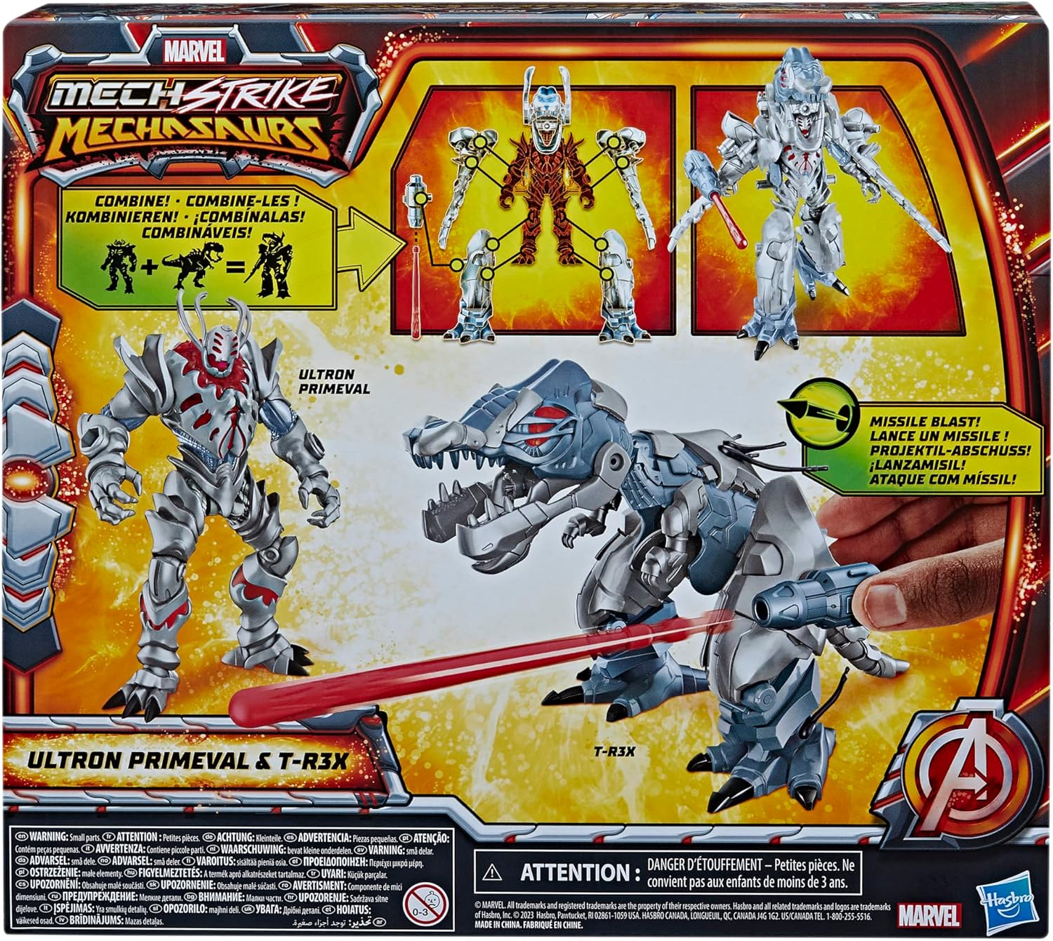 Marvel Mech Strike Mechasaurs 4.5-Inch Ultron Primeval T-R3X Mechasaur Action Figures Super Hero Toys Kids Ages 4+