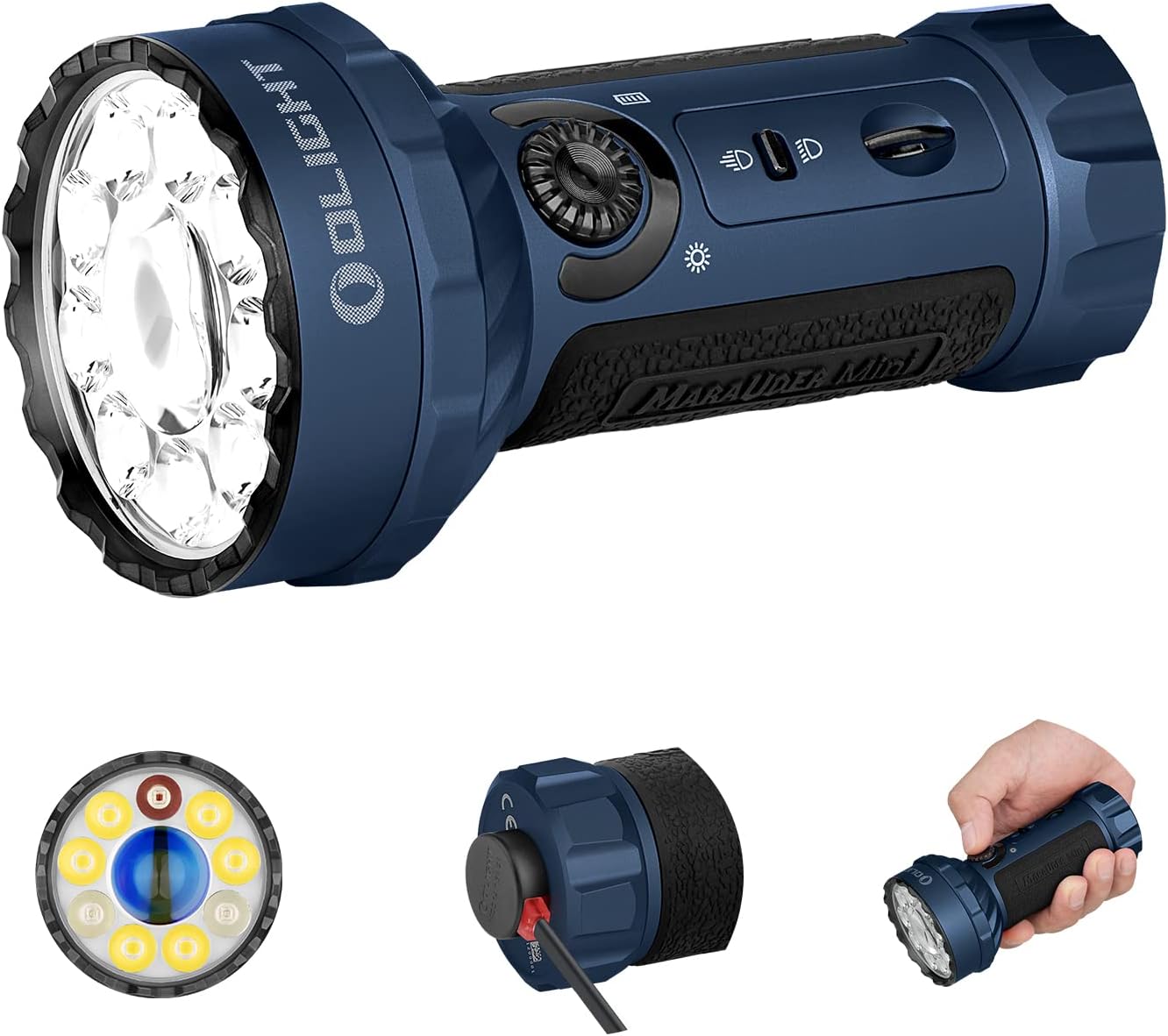 OLIGHT Marauder Mini 7000 Lumens Bright Flashlight 600 Meters Beam Distance Powerful RGB Lights Magnetic Rechargeable Outdoors Work Hunting Searching Midnight Blue