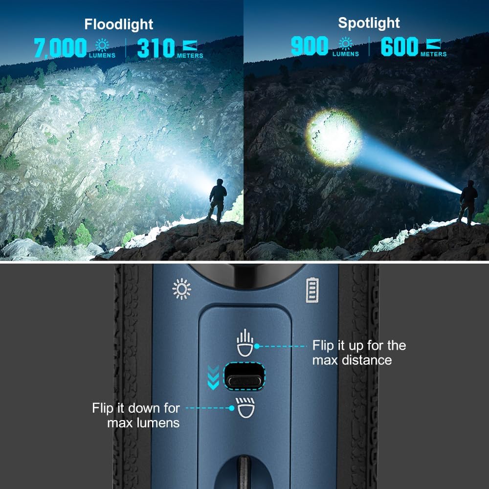 OLIGHT Marauder Mini 7000 Lumens Bright Flashlight 600 Meters Beam Distance Powerful RGB Lights Magnetic Rechargeable Outdoors Work Hunting Searching Midnight Blue
