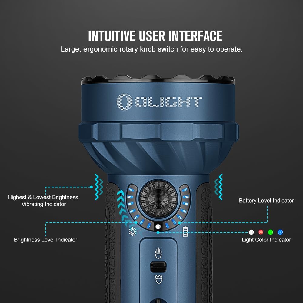 OLIGHT Marauder Mini 7000 Lumens Bright Flashlight 600 Meters Beam Distance Powerful RGB Lights Magnetic Rechargeable Outdoors Work Hunting Searching Midnight Blue
