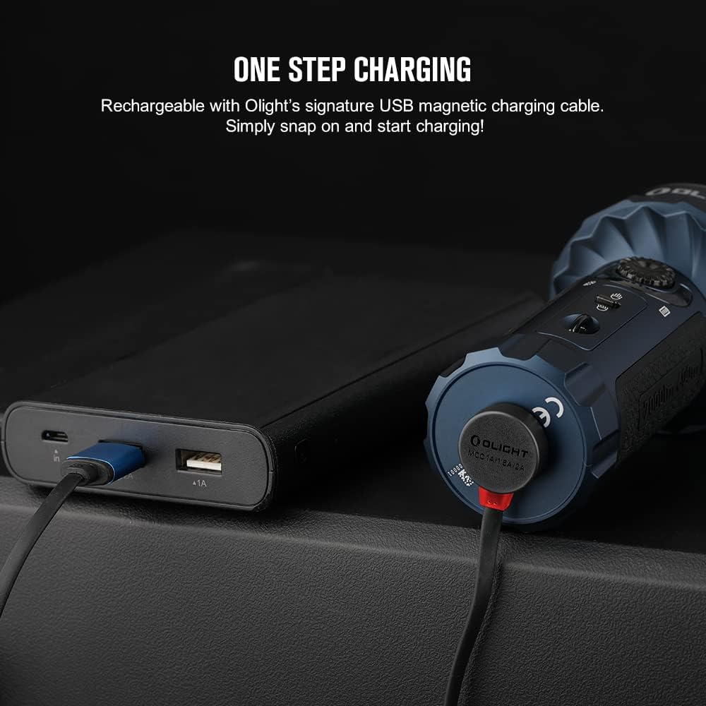 OLIGHT Marauder Mini 7000 Lumens Bright Flashlight 600 Meters Beam Distance Powerful RGB Lights Magnetic Rechargeable Outdoors Work Hunting Searching Midnight Blue