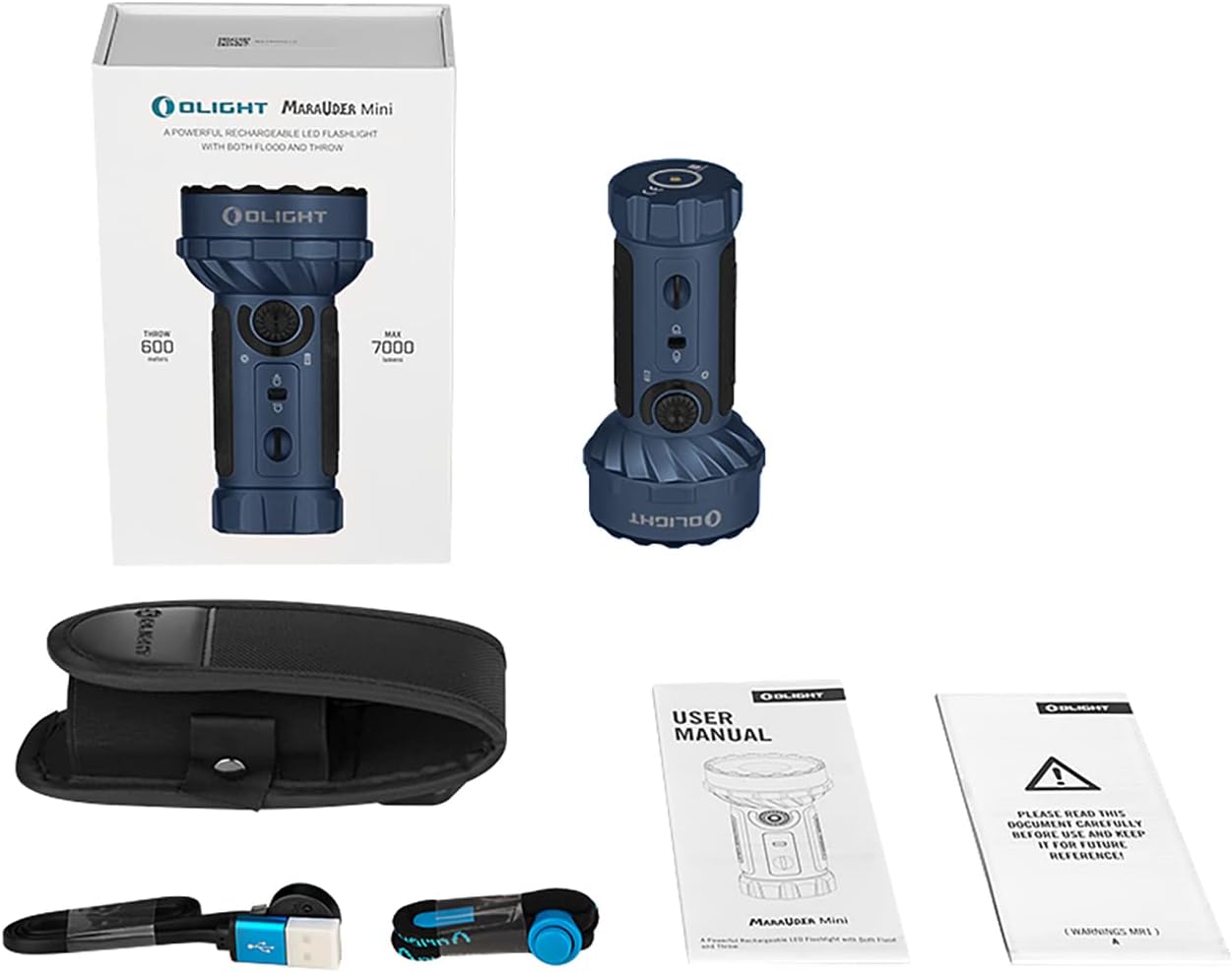 OLIGHT Marauder Mini 7000 Lumens Bright Flashlight 600 Meters Beam Distance Powerful RGB Lights Magnetic Rechargeable Outdoors Work Hunting Searching Midnight Blue