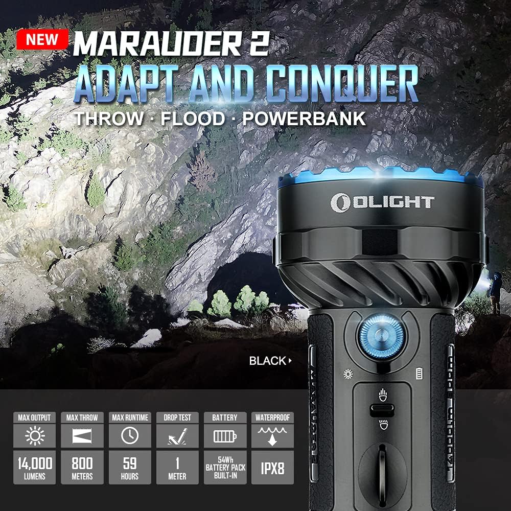 OLIGHT Marauder 2 14000 Lumens Rechargeable Handheld Flashlight Ultra Bright Light 3X Build-in Battery Pack for Home Outdoors Emergency Use