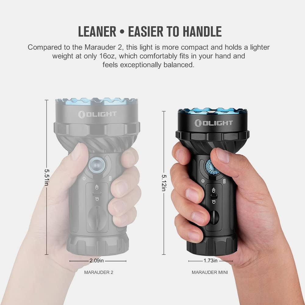 OLIGHT Marauder Mini 7000 Lumens Bright Flashlight 600 Meters Beam Distance RGB Lights Magnetic Rechargeable Outdoors Work Hunting Searching Black