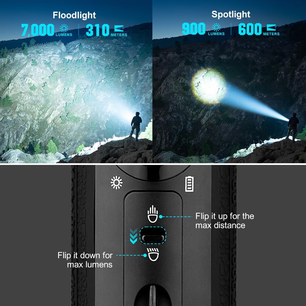 OLIGHT Marauder Mini 7000 Lumens Bright Flashlight 600 Meters Beam Distance RGB Lights Magnetic Rechargeable Outdoors Work Hunting Searching Black