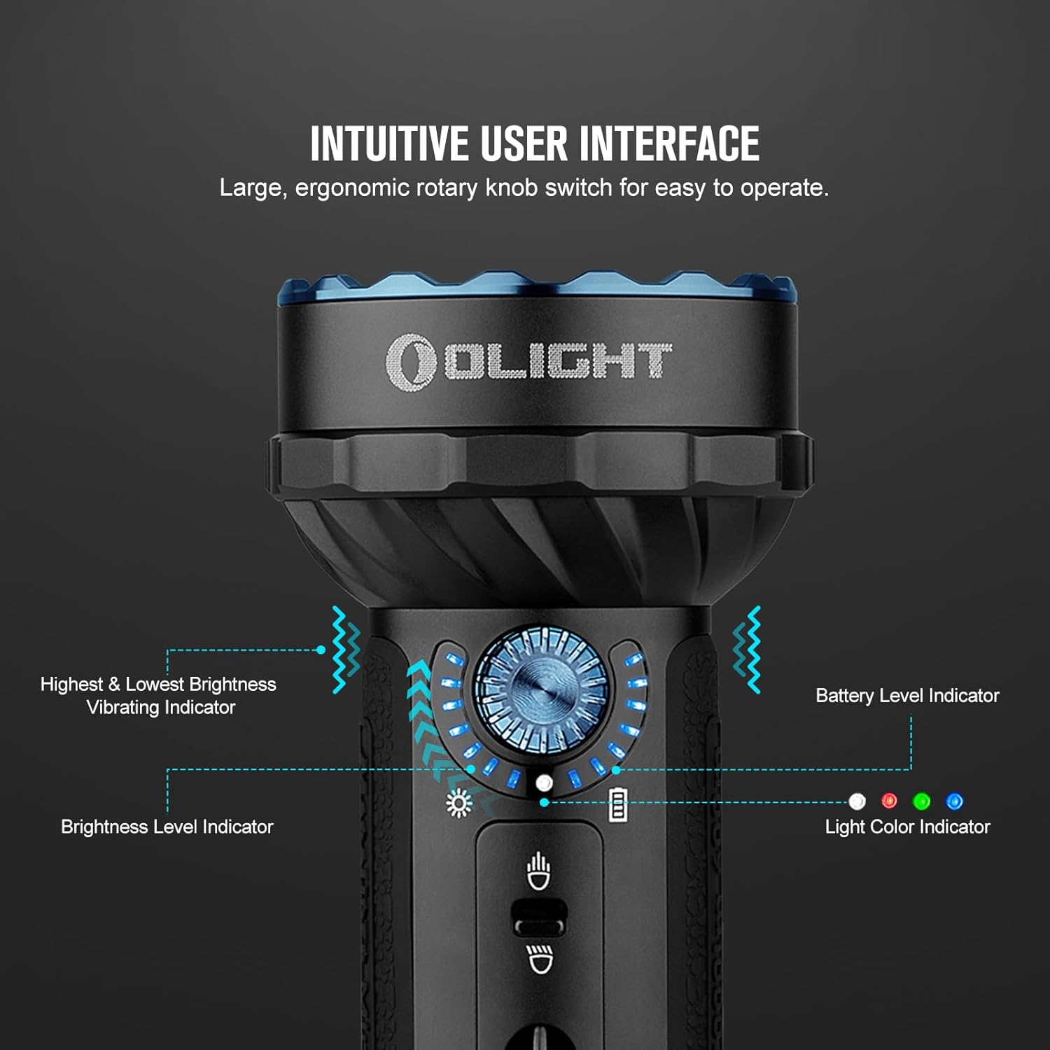 OLIGHT Marauder Mini 7000 Lumens Bright Flashlight 600 Meters Beam Distance RGB Lights Magnetic Rechargeable Outdoors Work Hunting Searching Black