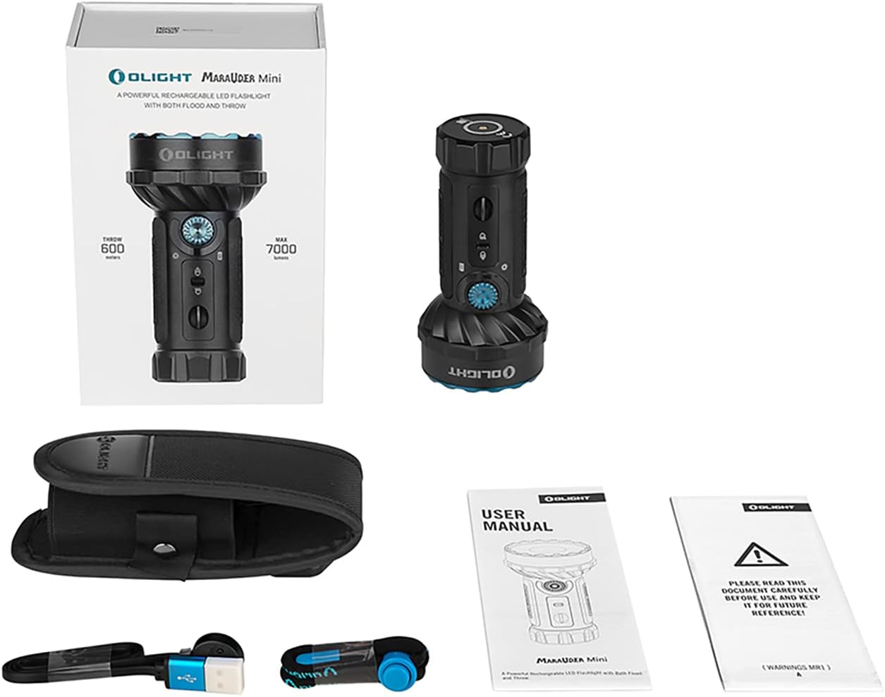 OLIGHT Marauder Mini 7000 Lumens Bright Flashlight 600 Meters Beam Distance RGB Lights Magnetic Rechargeable Outdoors Work Hunting Searching Black