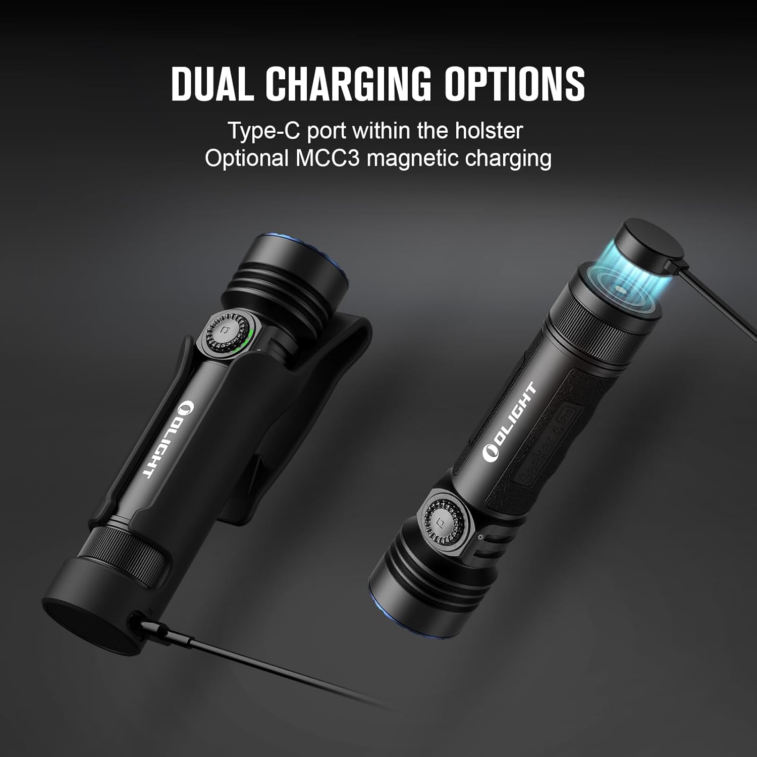 OLIGHT Seeker 4 Pro USB C Rechargeable Flashlight 4600 Lumens Waterproof IPX8 Matte Black Cool White