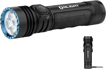 OLIGHT Seeker 4 Pro Rechargeable Flashlights 4600 Lumens High Powerful Bright Light USB C Holster Waterproof IPX8 Emergencies Camping Searching Matte Black Cool White