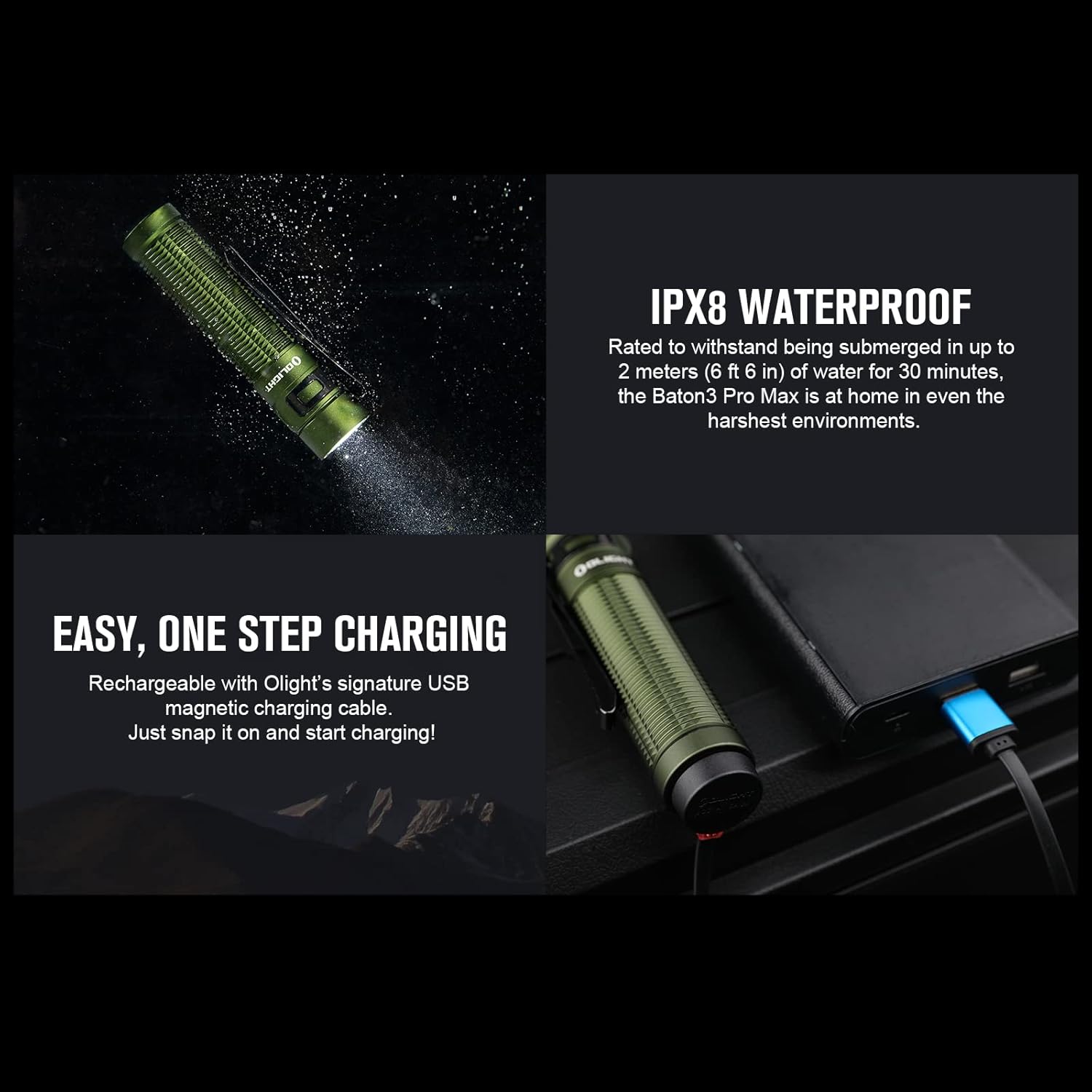 OLIGHT Baton3 Pro Max 2500 Lumens Rechargeable EDC Flashlights Safety Sensor Pocket Light Camping Hiking Emergency Cool White Light 5700~6700K