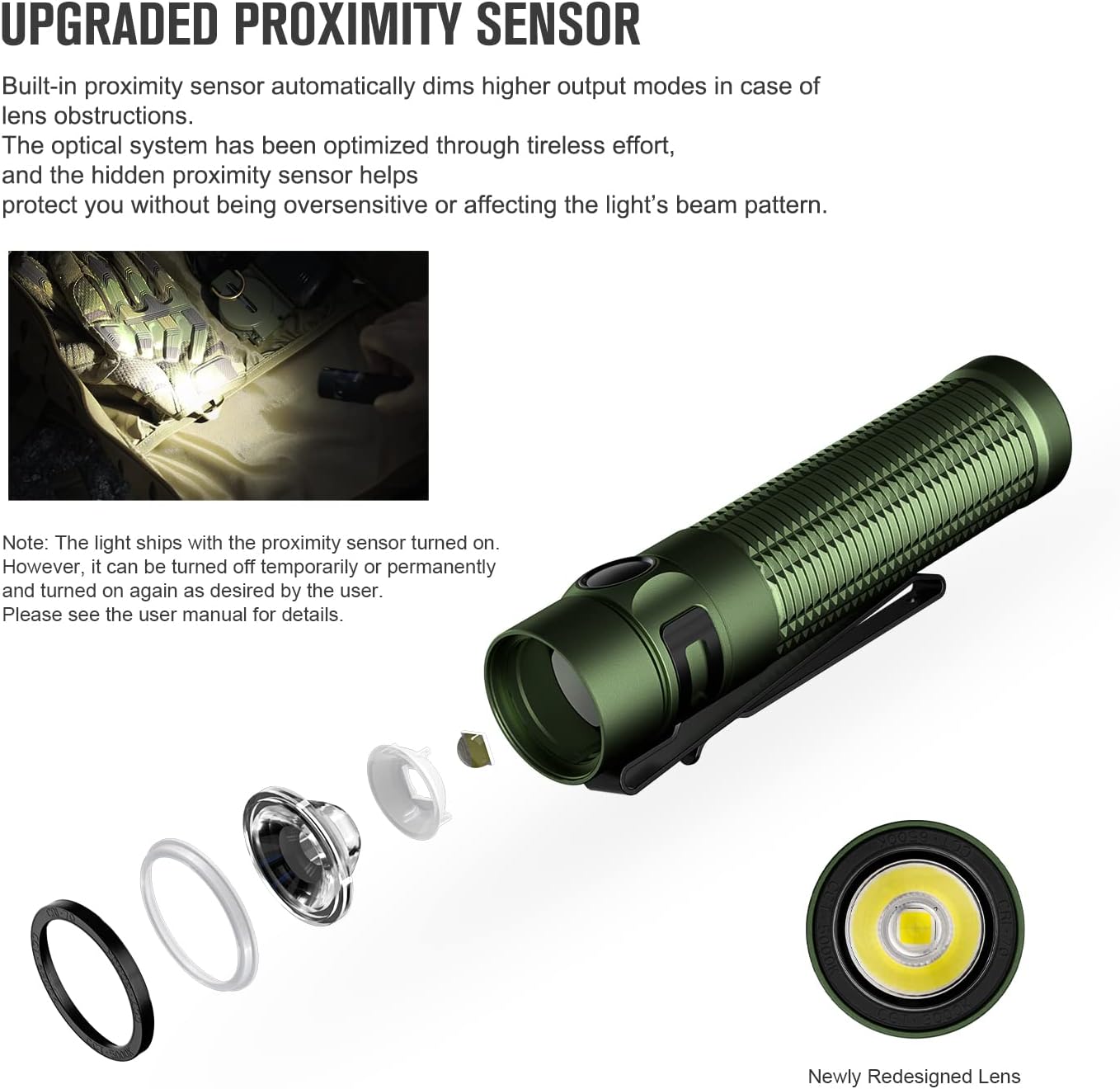 OLIGHT Baton3 Pro Max 2500 Lumens Rechargeable Compact EDC Flashlights with Safety Proximity Sensor Pocket Light for Camping Hiking Emergency Cool White Light 5700~6700K