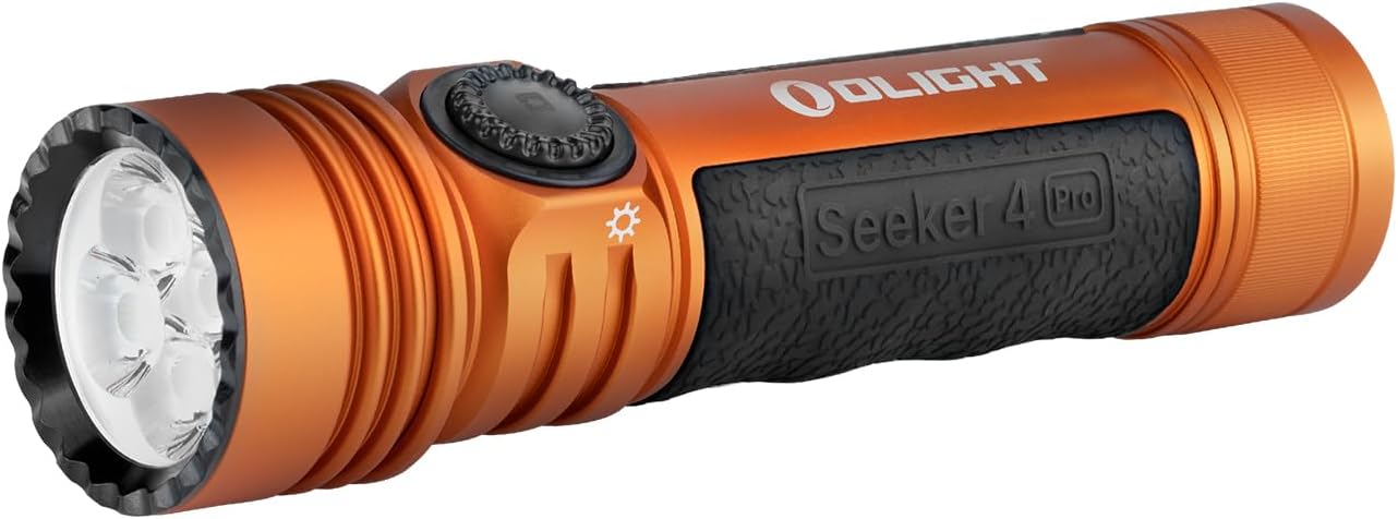 OLIGHT Seeker 4 Pro Rechargeable Flashlights 4600 Lumens USB C Holster Waterproof IPX8 Emergencies Camping Searching Orange Cool White