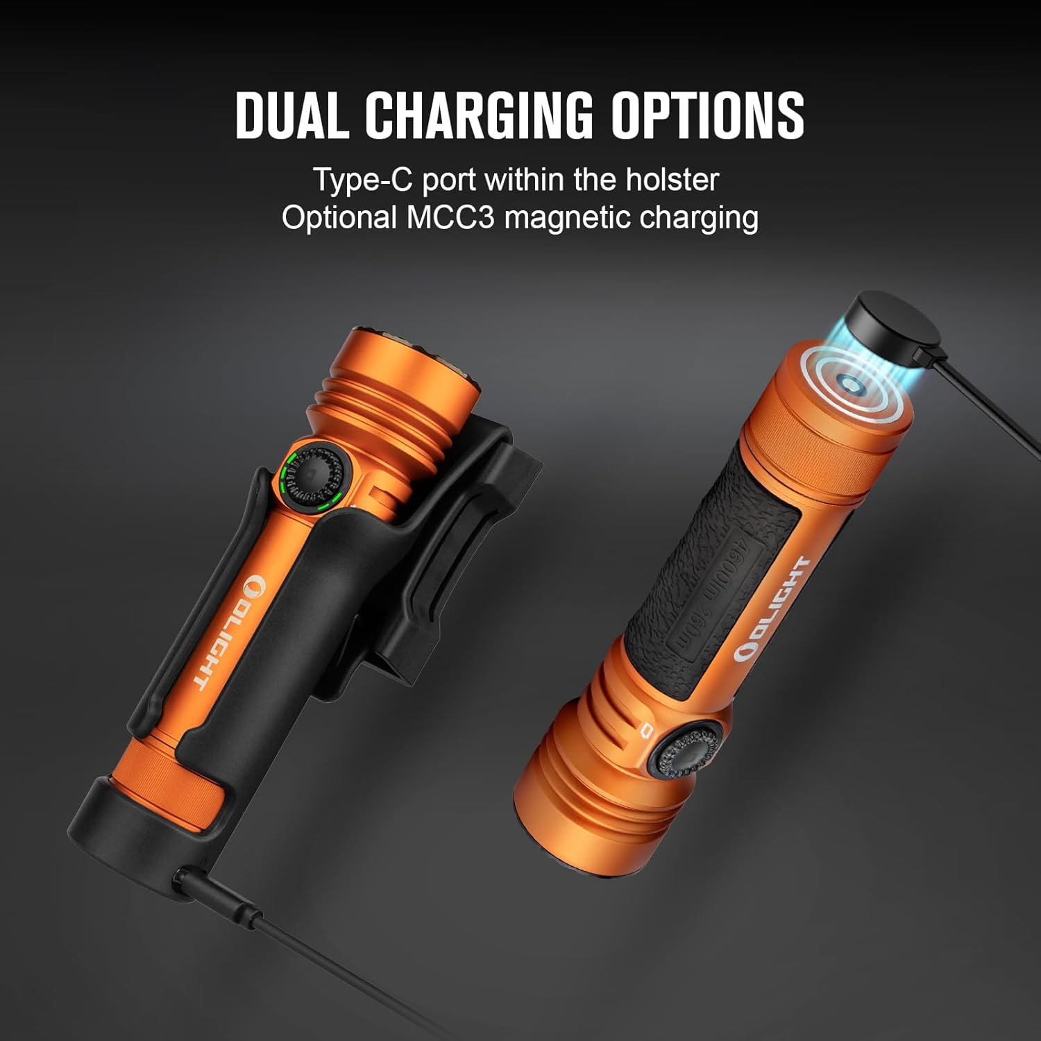 OLIGHT Seeker 4 Pro Rechargeable Flashlights 4600 Lumens USB C Holster Waterproof IPX8 Emergencies Camping Searching Orange Cool White