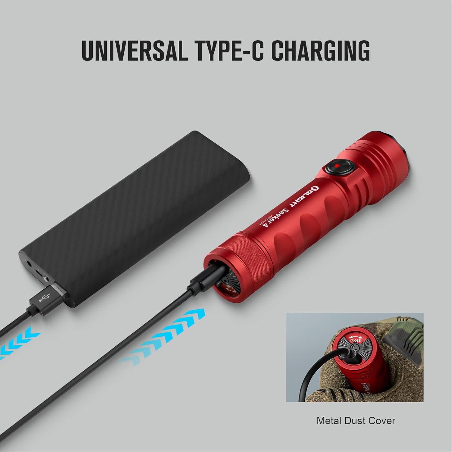 OLIGHT Seeker 4 Rechargeable Bright Flashlights 3100 Lumens Powerful USB-C Charging 400 Meters Long Range LED Emergency Camping Law Enforcement Red