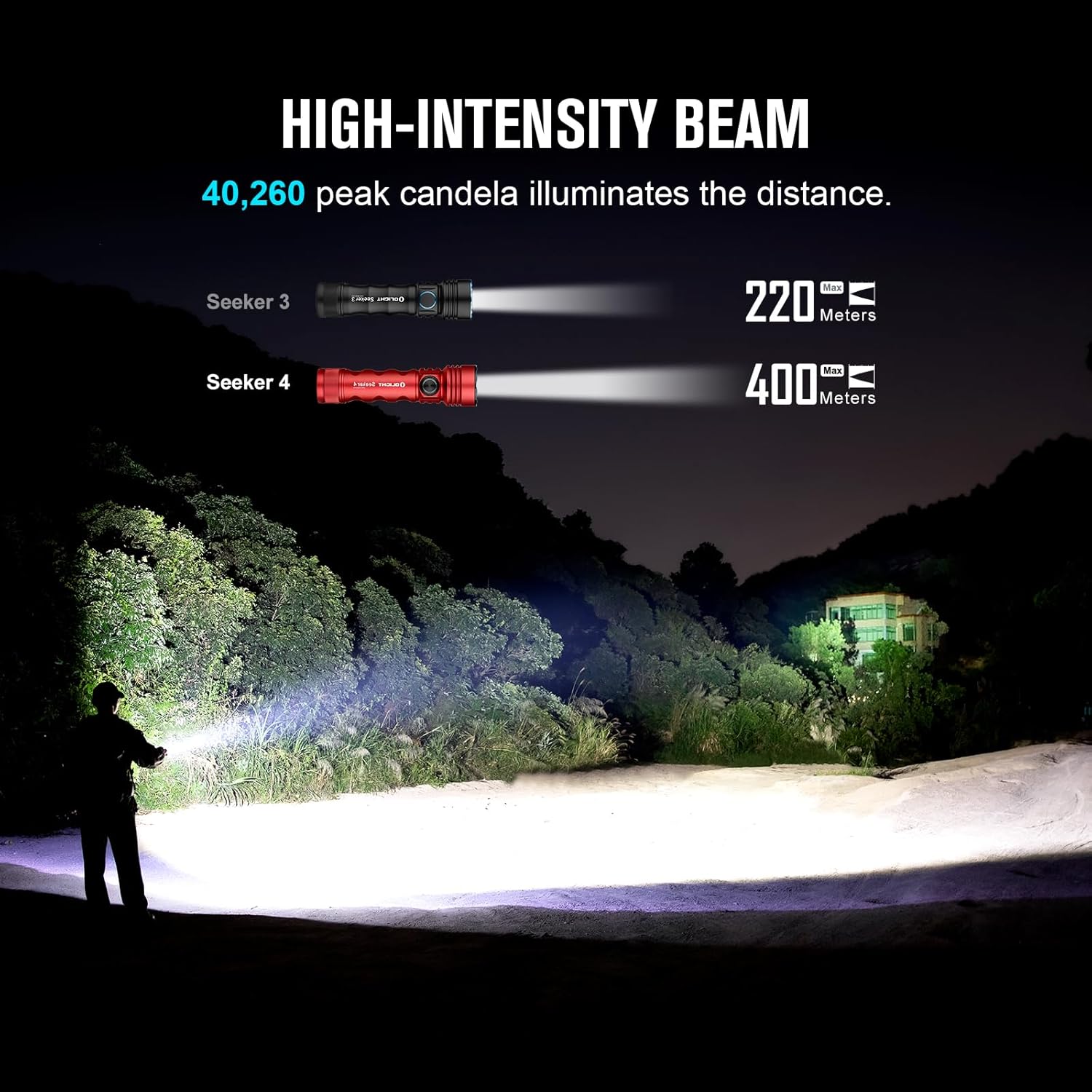 OLIGHT Seeker 4 Rechargeable Bright Flashlights 3100 Lumens Powerful USB-C Charging 400 Meters Long Range LED Emergency Camping Law Enforcement Red