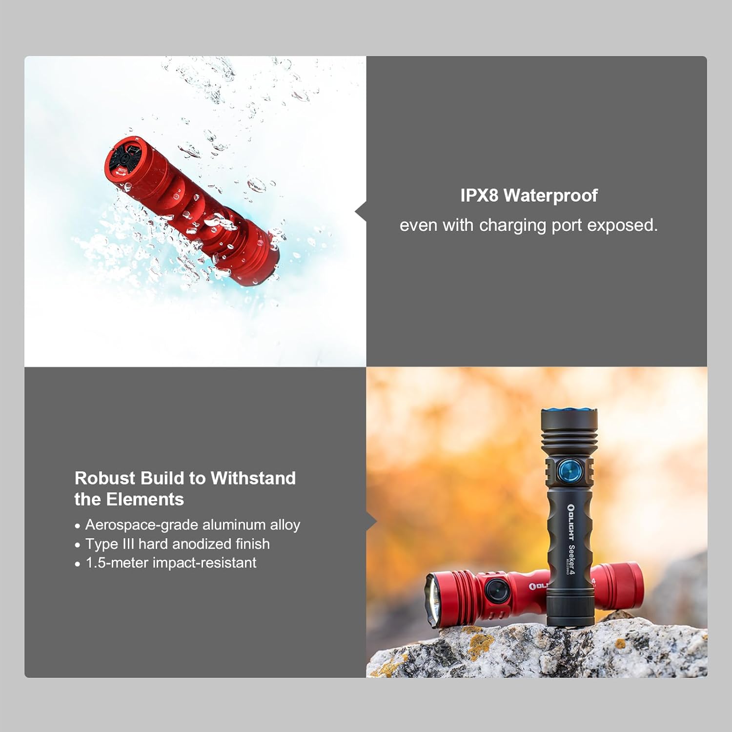 OLIGHT Seeker 4 Rechargeable Bright Flashlights 3100 Lumens Powerful USB-C Charging 400 Meters Long Range LED Emergency Camping Law Enforcement Red