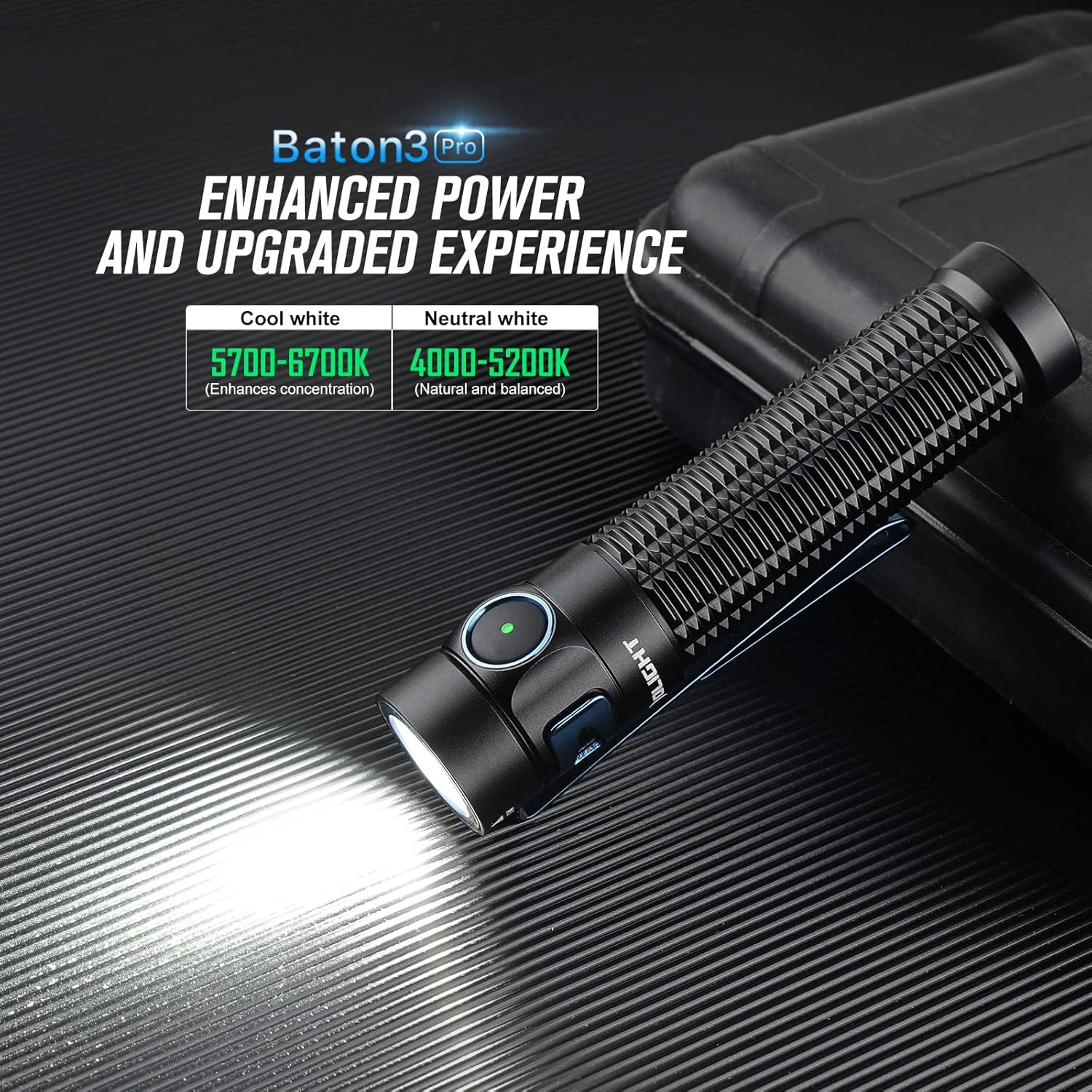 OLIGHT Baton3 Pro 1500 Lumens EDC Rechargeable Flashlights with MCC3 L-Shape Stand High Performance LED Light for Camping and Emergency Cool White Light 5700~6700K