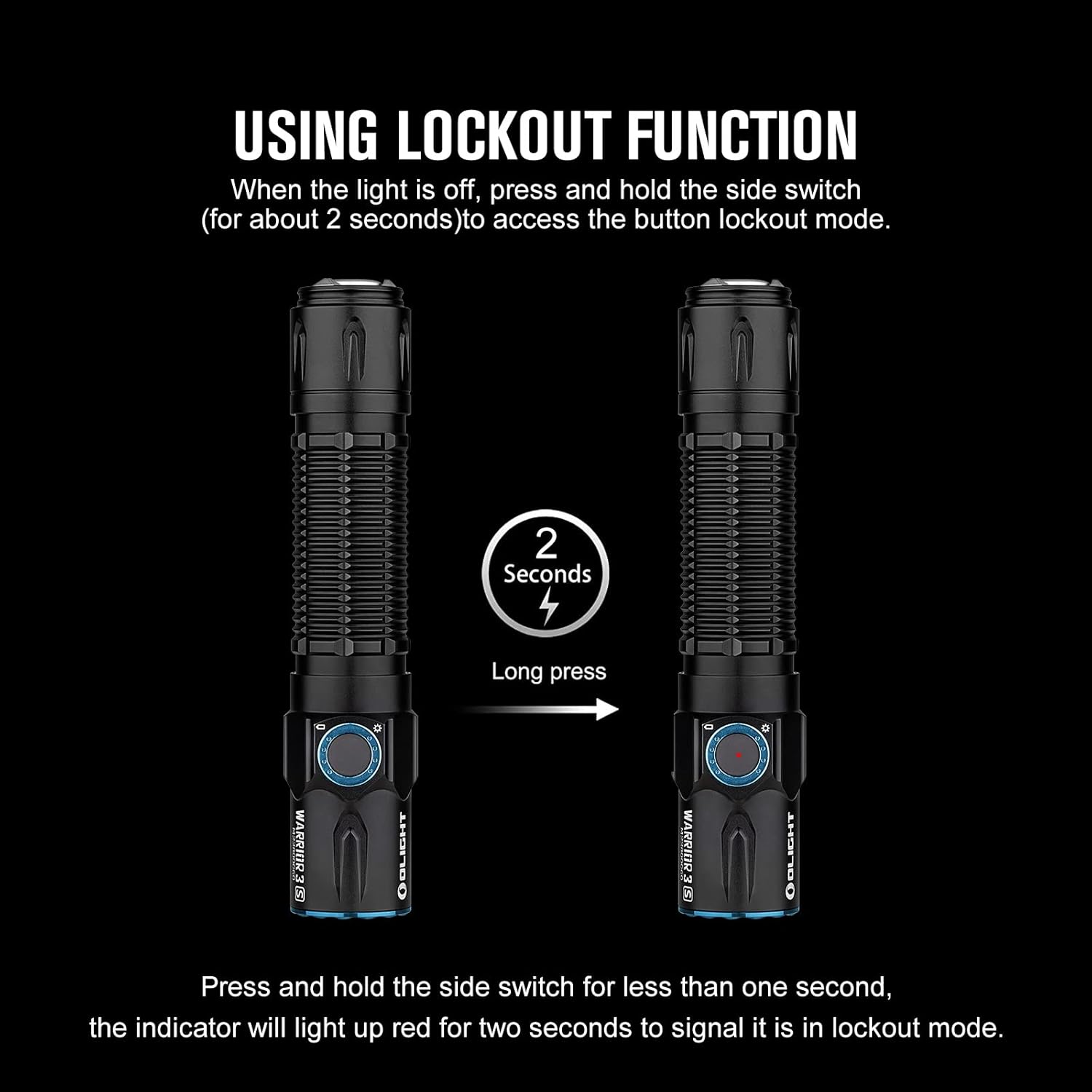 OLIGHT Warrior 3S 2300 Lumens Rechargeable Tactical Flashlight Compact Dual-Switches LED Bright Light Proximity Sensor Customized Battery Emergency EDC Searching Black