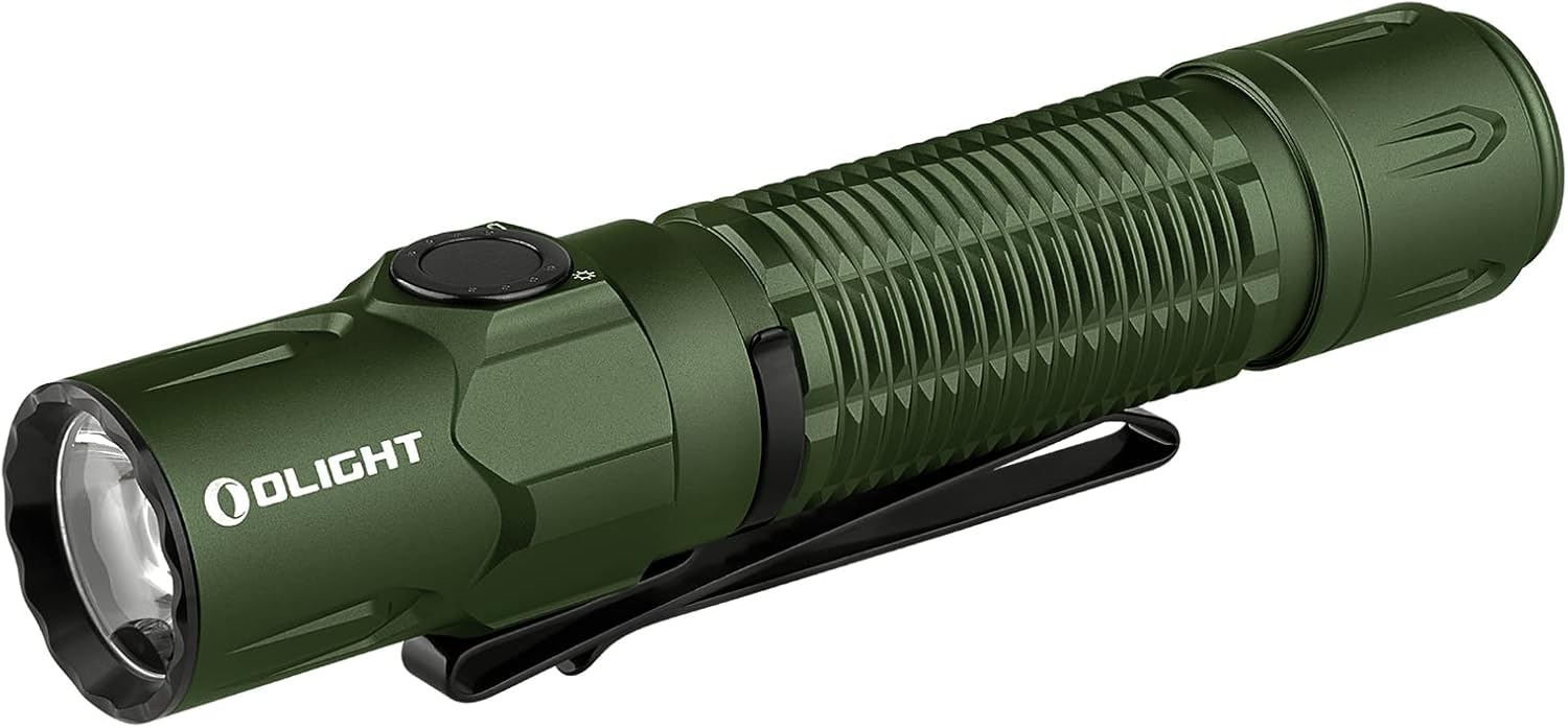 OLIGHT Warrior 3S 2300 Lumens Rechargeable Tactical Flashlight Compact Dual-Switches LED Bright Light Proximity Sensor Powered Customized Battery Emergency Searching OD Green