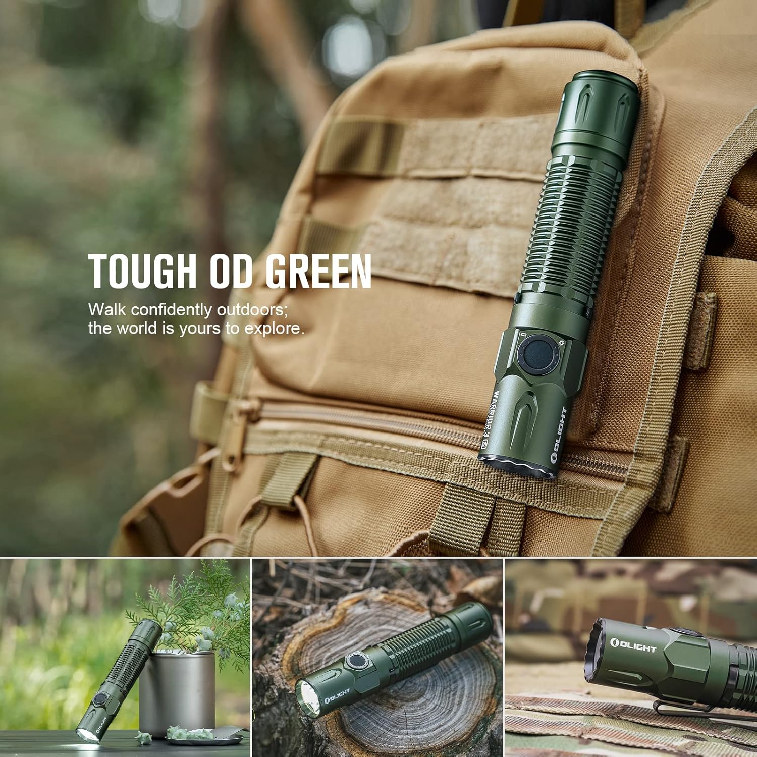 OLIGHT Warrior 3S 2300 Lumens Rechargeable Tactical Flashlight Compact Dual-Switches LED Bright Light Proximity Sensor Powered Customized Battery Emergency Searching OD Green