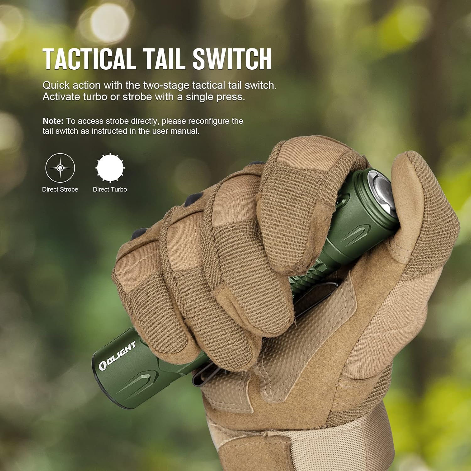 OLIGHT Warrior 3S 2300 Lumens Rechargeable Tactical Flashlight Compact Dual-Switches LED Bright Light Proximity Sensor Powered Customized Battery Emergency Searching OD Green