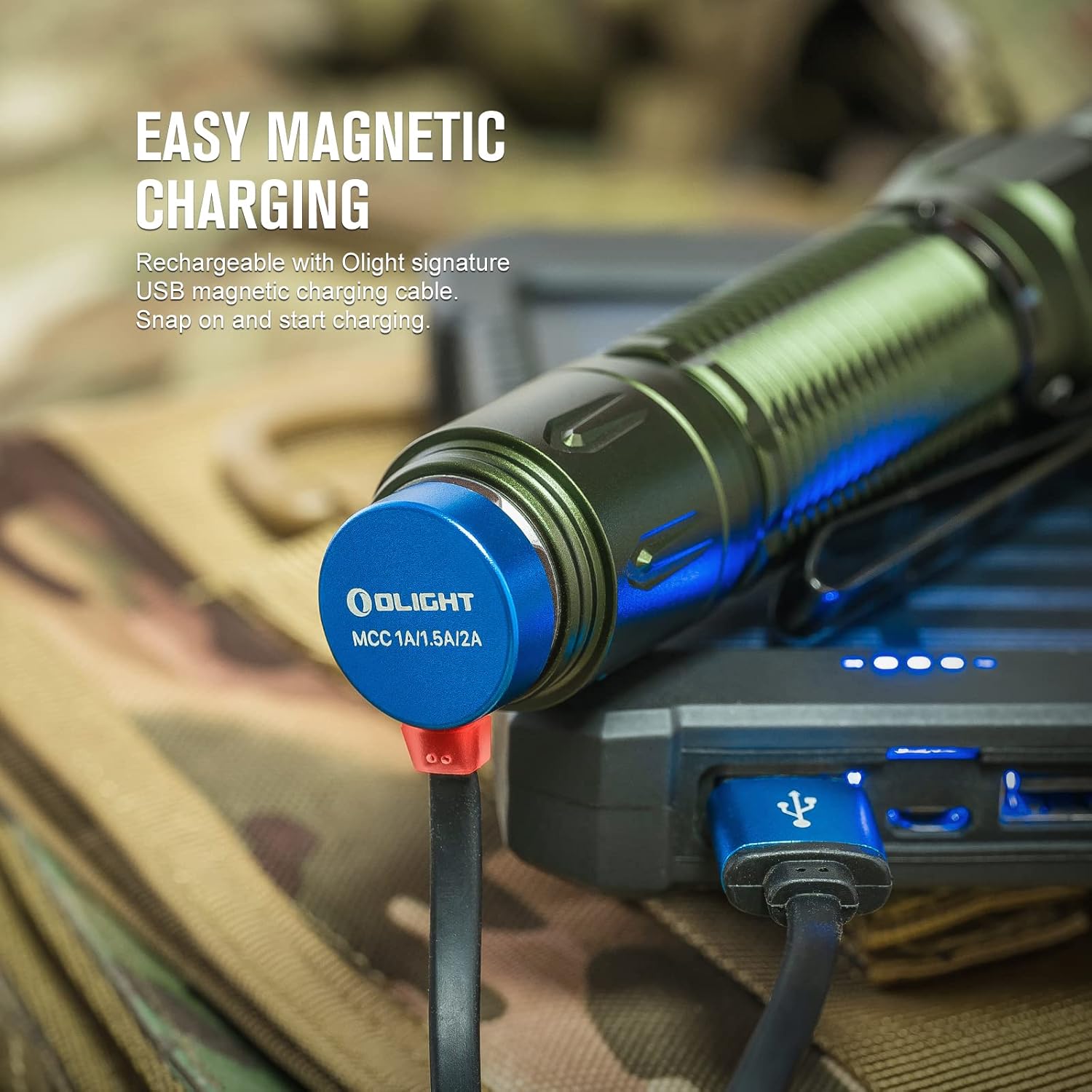 OLIGHT Warrior 3S 2300 Lumens Rechargeable Tactical Flashlight Compact Dual-Switches LED Bright Light Proximity Sensor Powered Customized Battery Emergency Searching OD Green