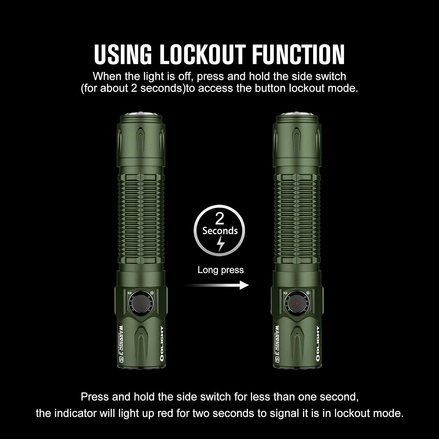 OLIGHT Warrior 3S 2300 Lumens Rechargeable Tactical Flashlight Compact Dual-Switches LED Bright Light Proximity Sensor Powered Customized Battery Emergency Searching OD Green