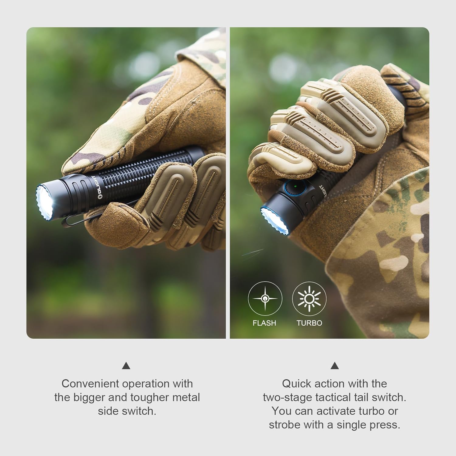 OLIGHT Warrior Mini3 Tactical Flashlight Dual Switches LED Rechargeable Light MCC3 Charger 1750 Lumens Powerful EDC Light Camping Emergency Outdoor Black