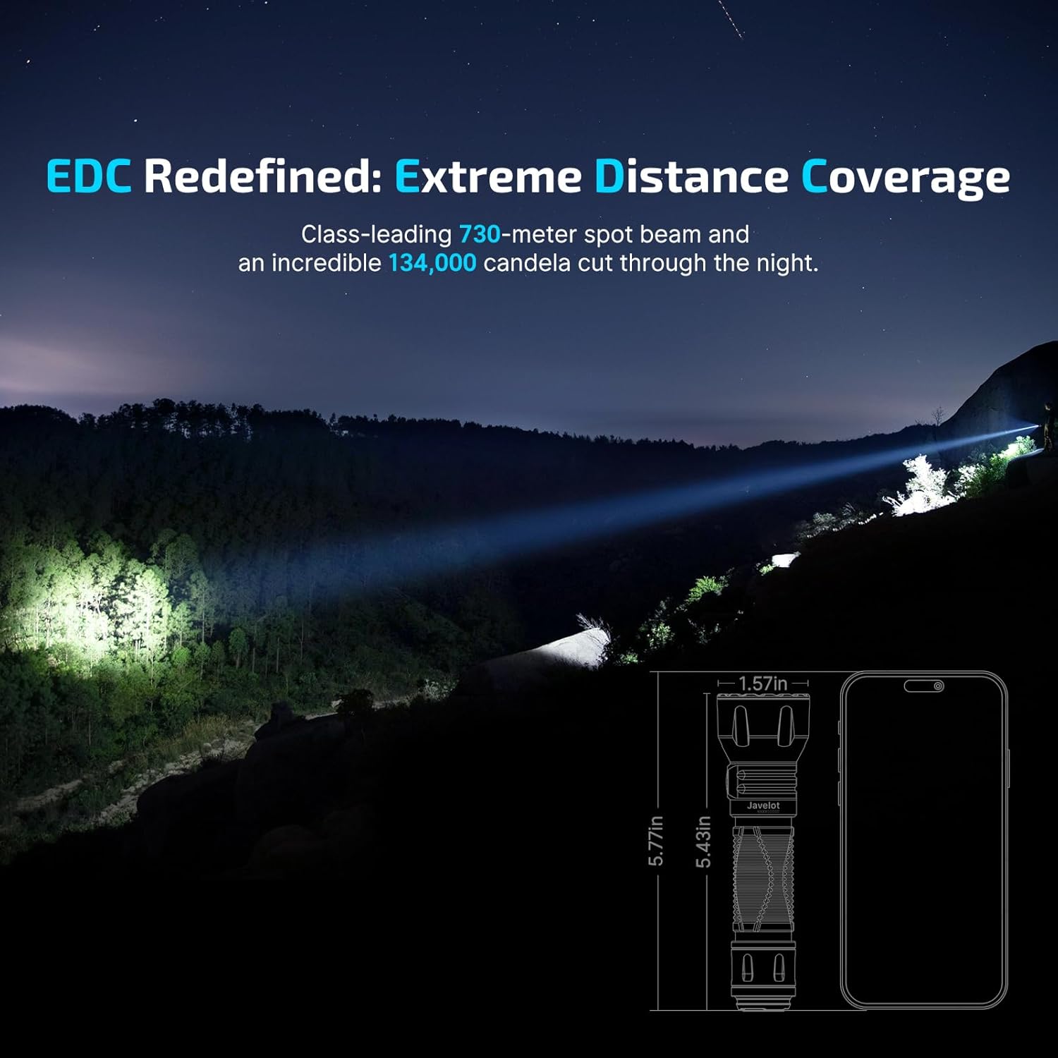 OLIGHT Javelot High Power Tactical Flashlight 1350 Lumens Rechargeable EDC Flashlights Dual Switches Long Beam 2395ft Doubles As Rail-Mounted Light for Searching and Hunting Matte Black