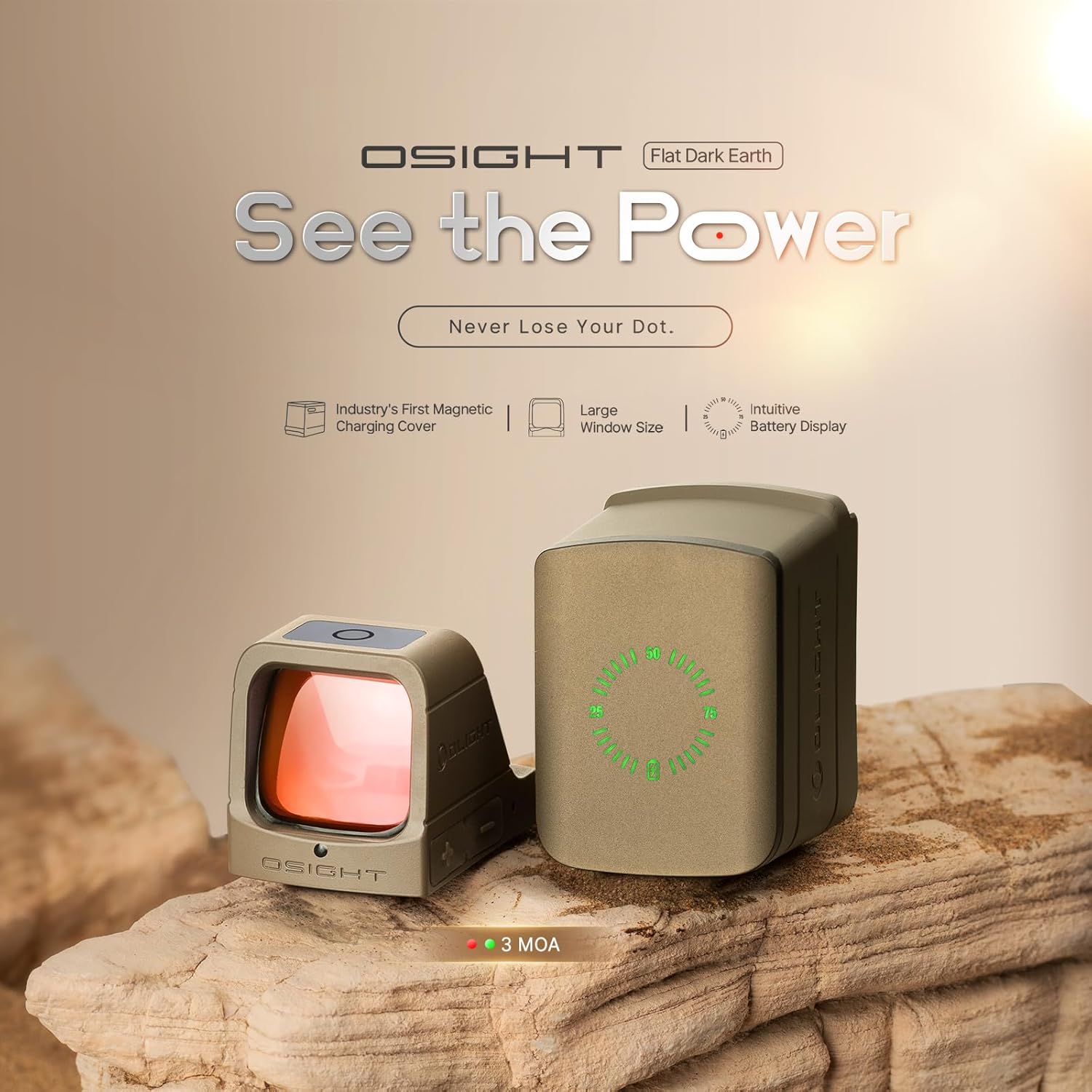 OLIGHT Osight 3 MOA Rechargeable Dot Open Reflex Sight with Charging Cover Tactical Parallax-Free Sights Picatinny Mount - Green Red Dot Options