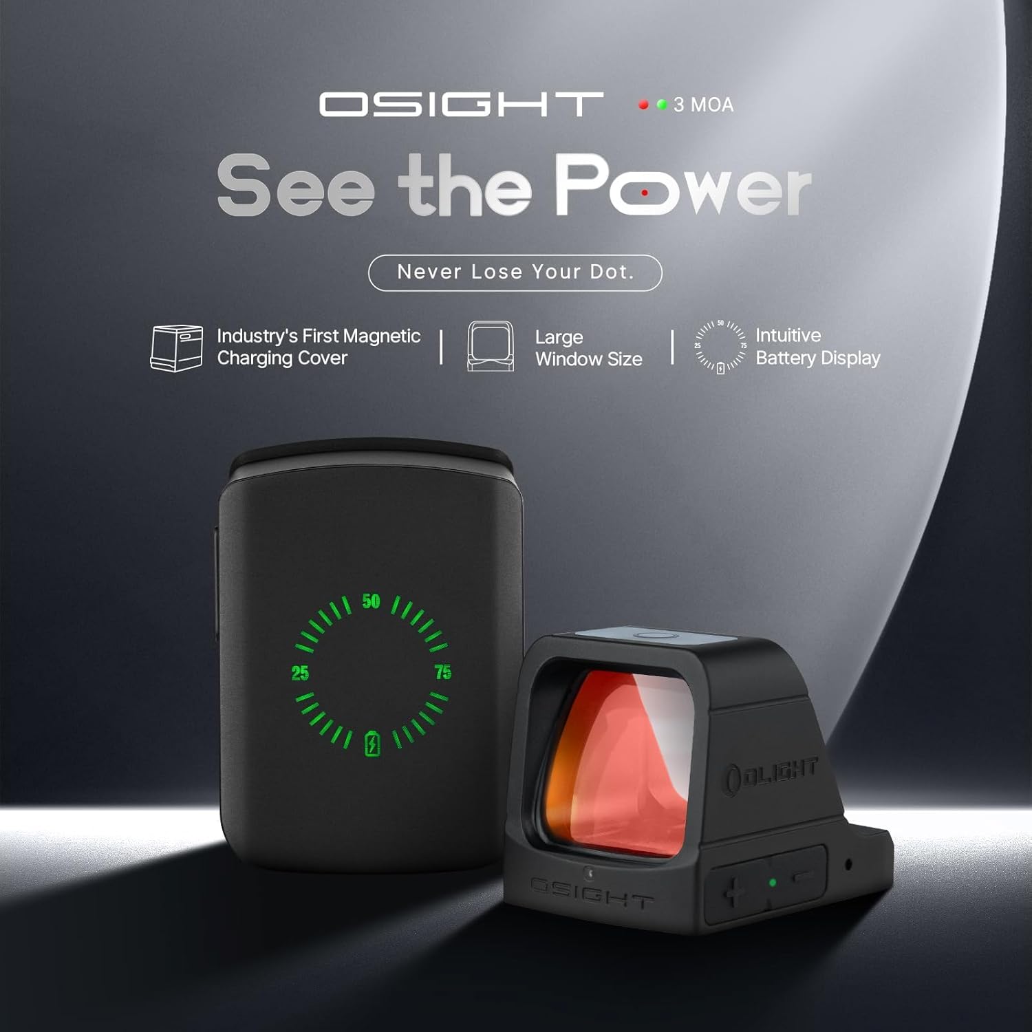 OLIGHT Osight 3 MOA Rechargeable Dot Open Reflex Sight Charging Cover Tactical Parallax-Free Sights Picatinny Mount Green Red Dot Options