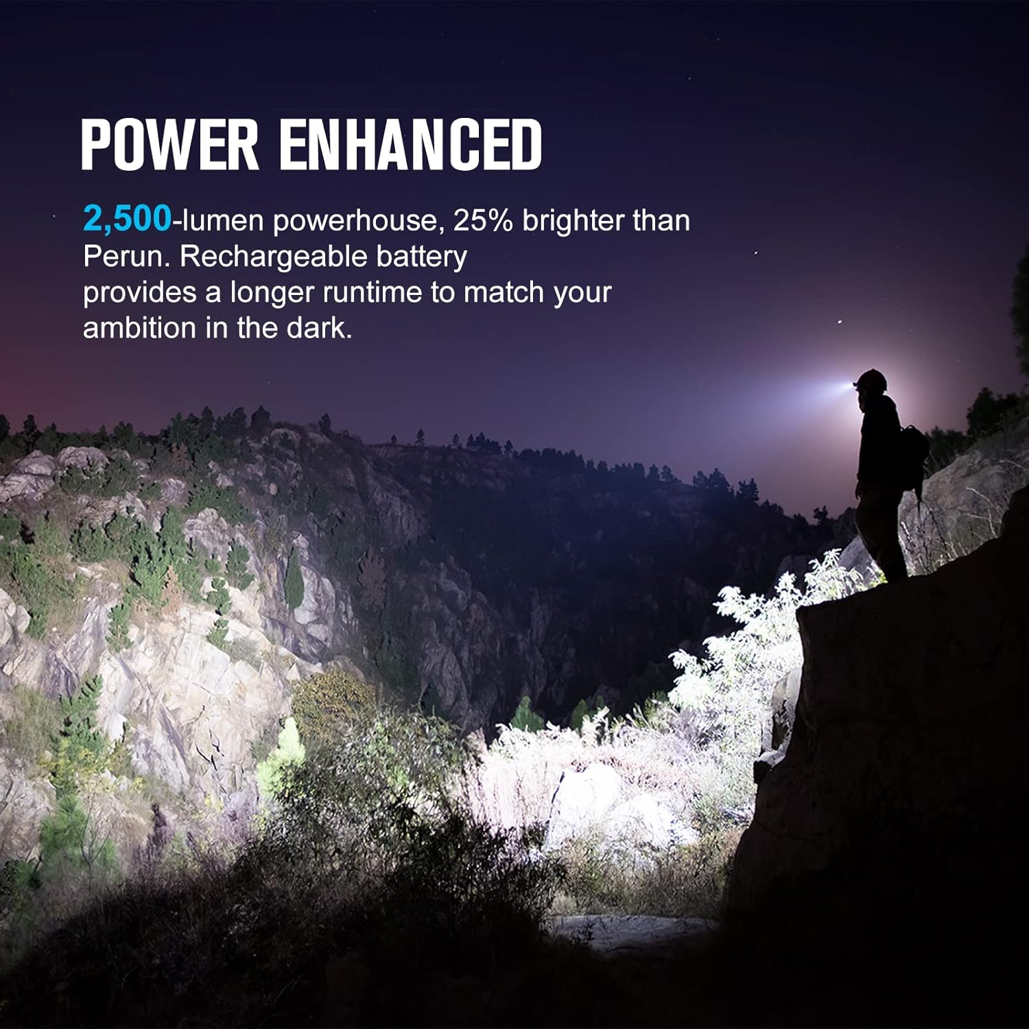 OLIGHT Perun 2 2500 Lumens Rechargeable Headlamp Multi-Functional Right Angle MCC Waterproof Flashlight with Headband Ideal for Night Camping Hiking Hunting Black