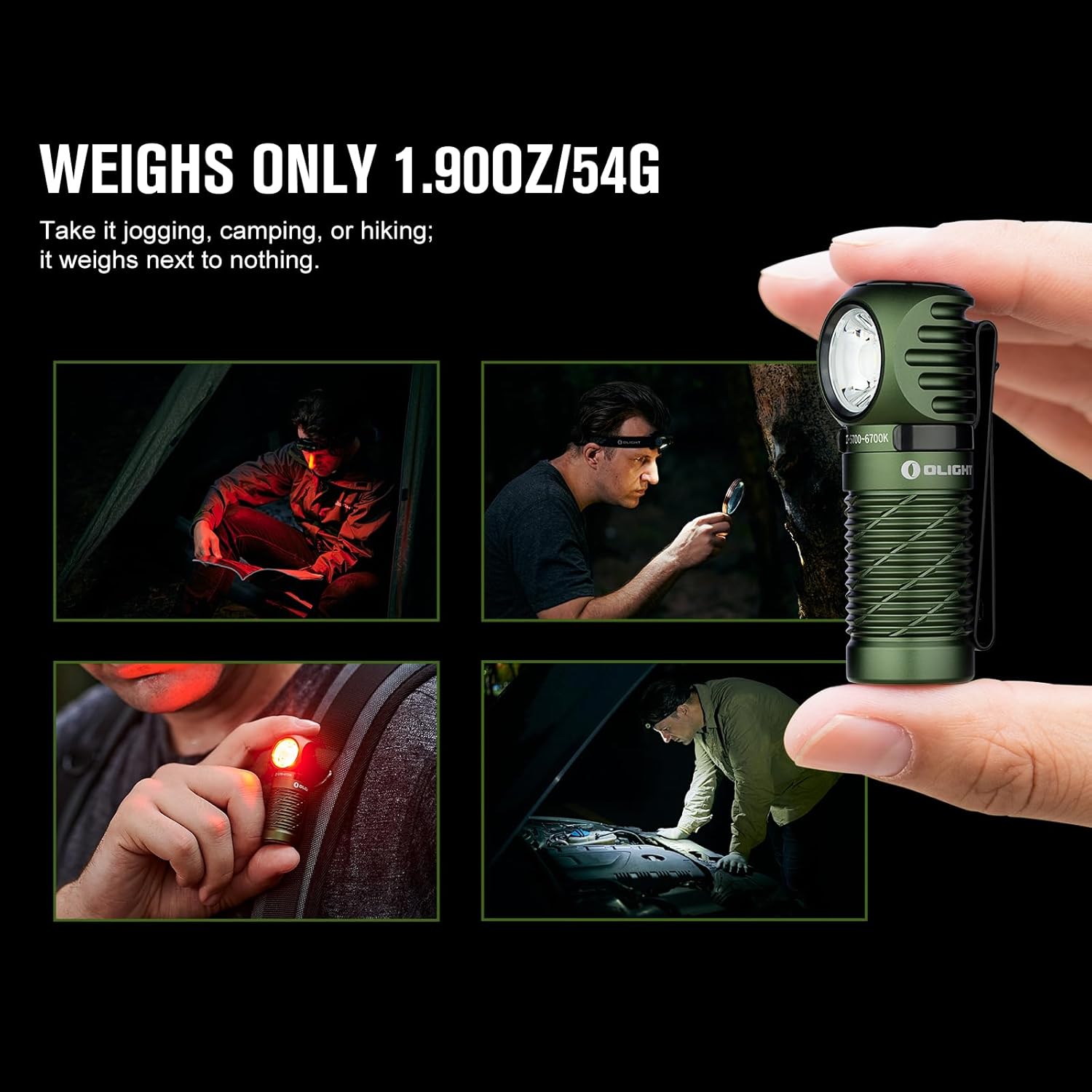OLIGHT Perun 2 Mini Headlamp 1100 Lumens LED Head Flashlight Rechargeable Headlight Red Light Option Ideal for Working Hiking Camping Climbing OD Green Cool White Light 5700-6700K