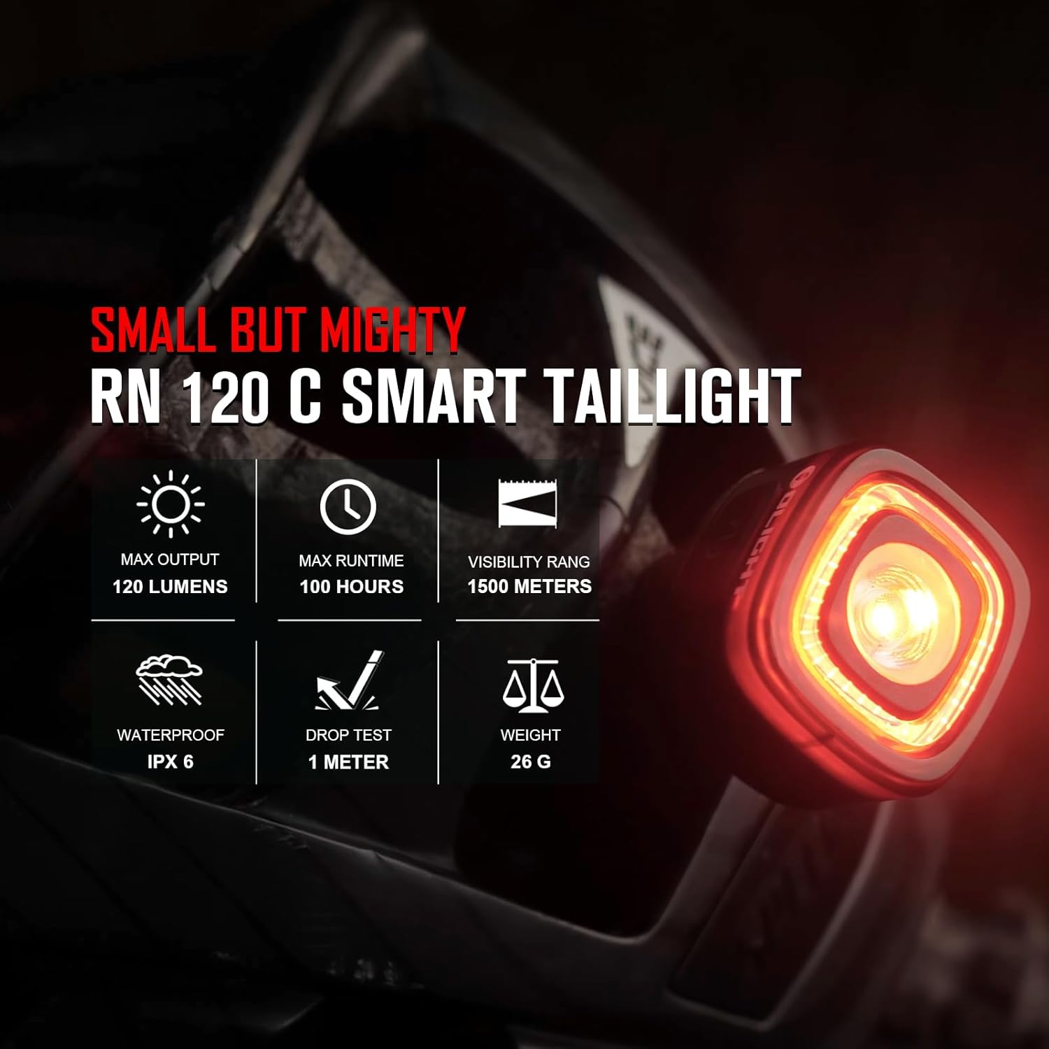 OLIGHT RN 120 C Bike Lights 120 Lumens Tail Light 260 Degree Visibility 1500m Viewable Range USB Rechargeable Bike Break Light IPX6 Waterproof Road and Urban Cyclists