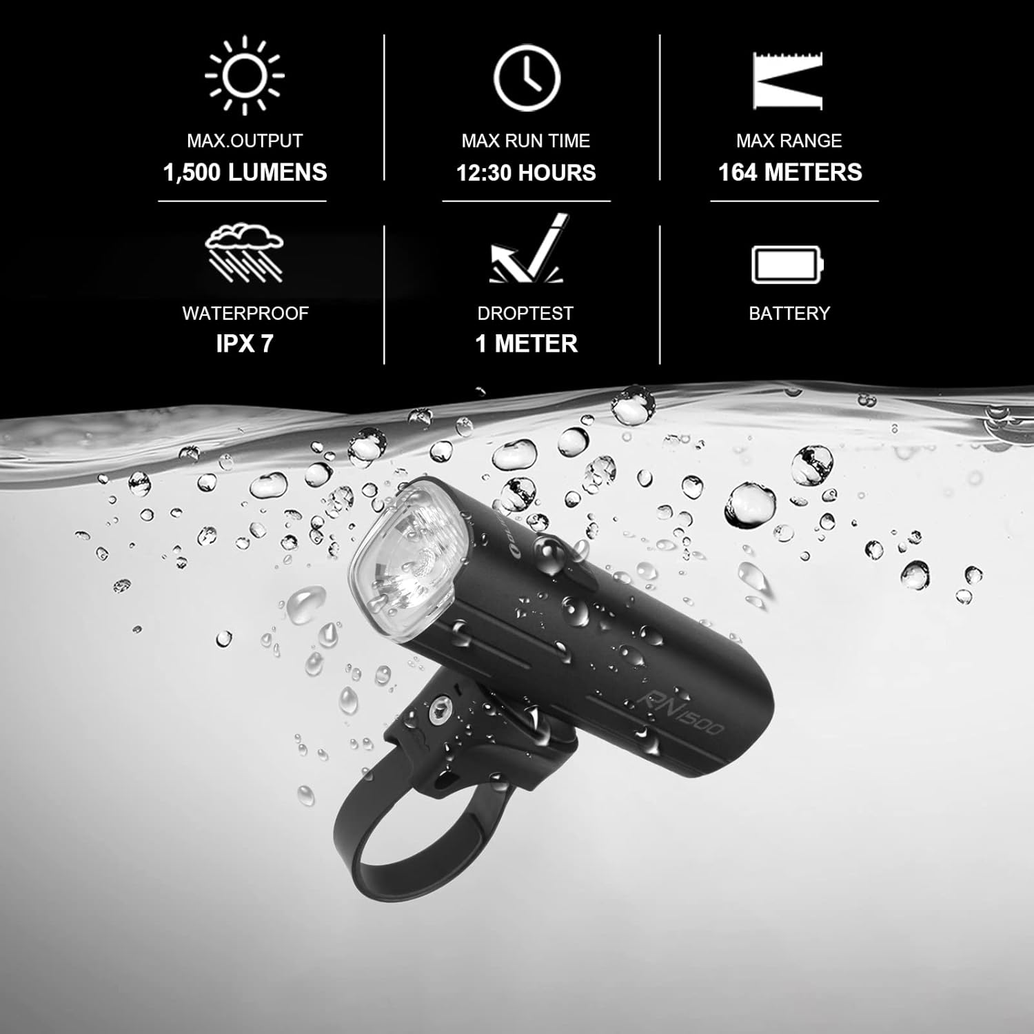 OLIGHT RN 1500 Rechargeable Bike Headlights 1500 Lumens USB Type C Reverse Charging Rechargeable Battery IPX7 Waterproof