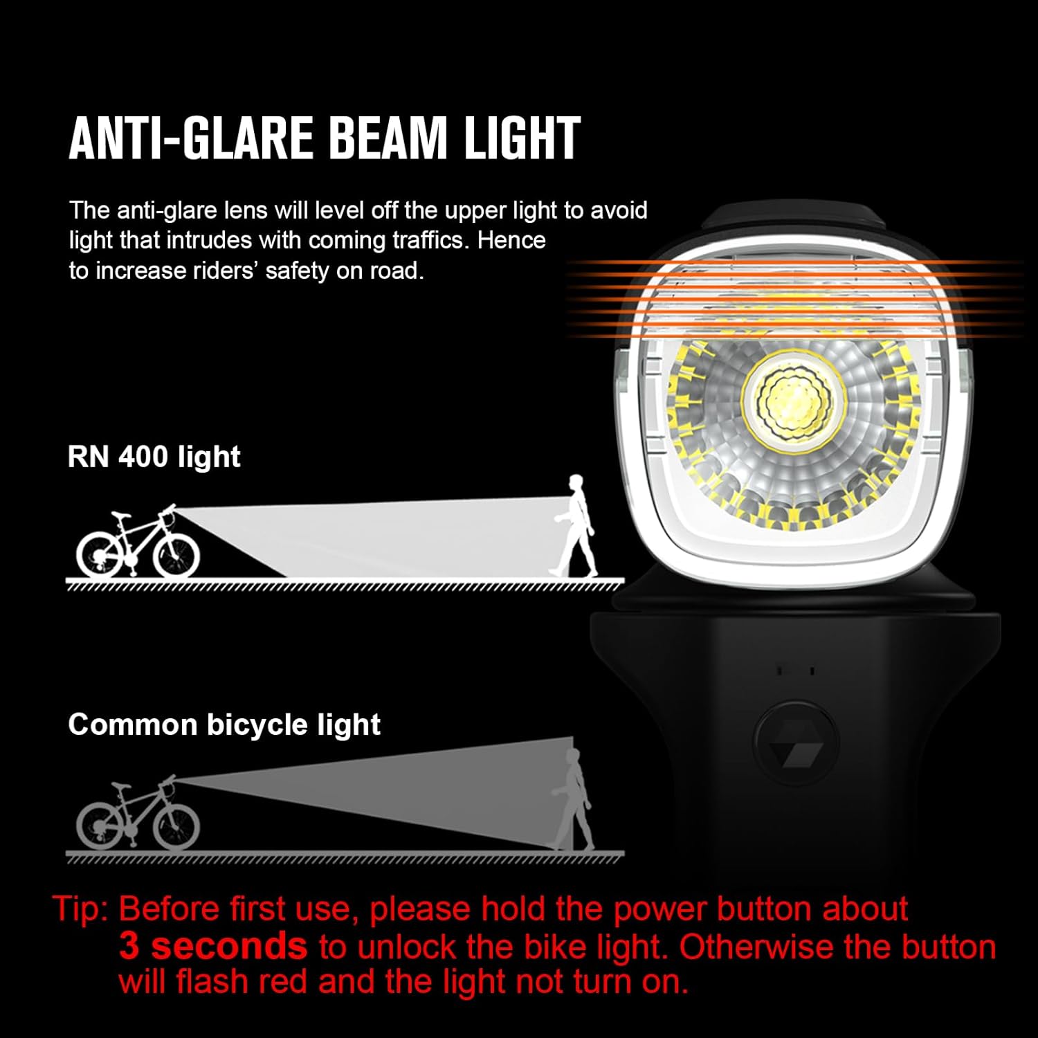 OLIGHT RN 400 LED Bike Lights 400 Lumens USB Type-C Rechargeable Front Light IPX7 Waterproof Bicycle Headlight for Road Urban Cyclists Black