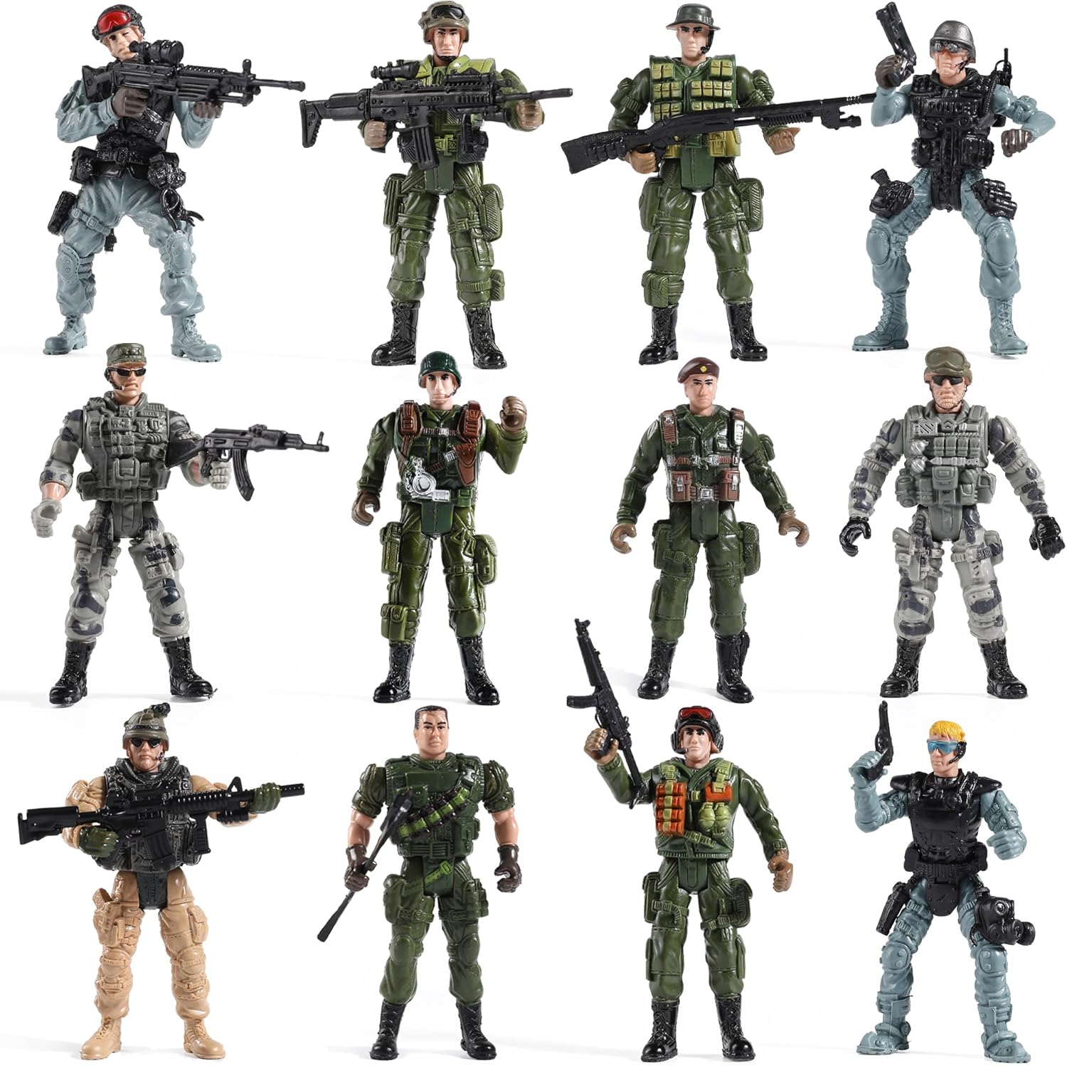 US Army Men SWAT Team Toy Soldiers Action Figures Military Weapons Accessories Kids Boys Girls 12Pcs