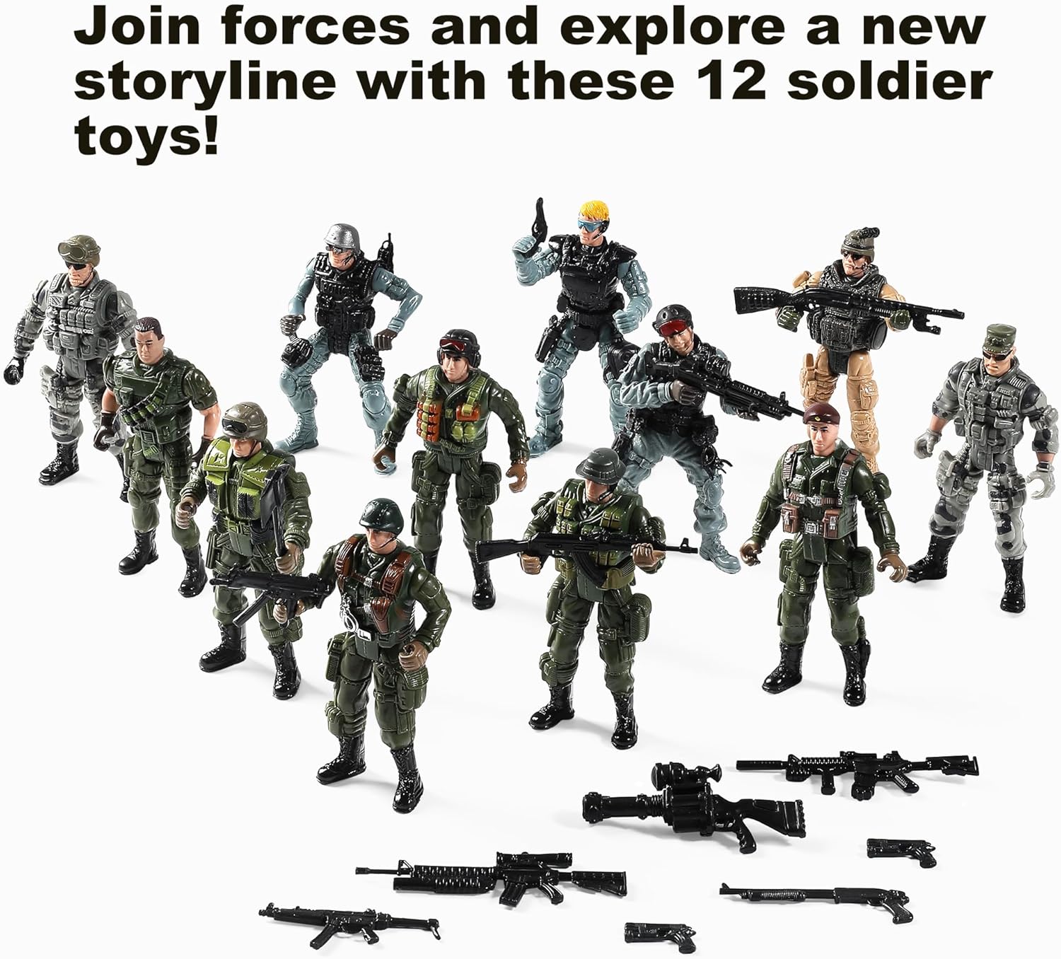 US Army Men SWAT Team Toy Soldiers Action Figures Military Weapons Accessories Kids Boys Girls 12Pcs