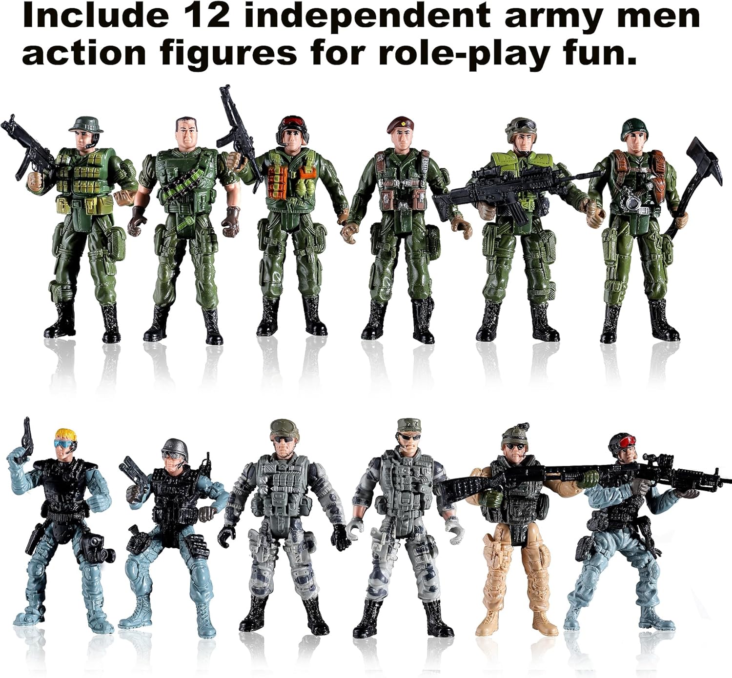 US Army Men SWAT Team Toy Soldiers Action Figures Military Weapons Accessories Kids Boys Girls 12Pcs