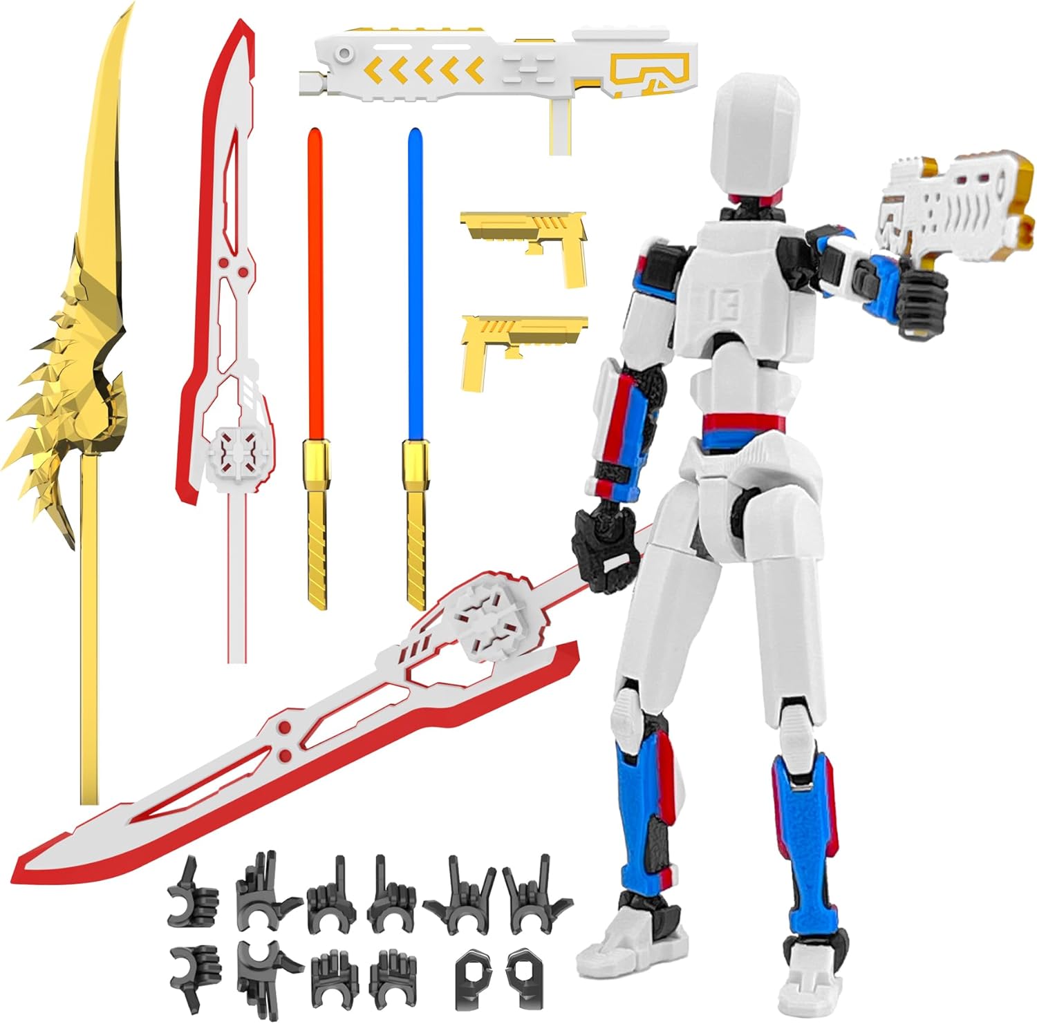 T13 Multi-Colored Titan 13 Action Figure Set Dummy with Laser Saber 3D Printed T 13 Lucky Robo Nova 13 Action Figures - Figura de acción t13 White Blue Red