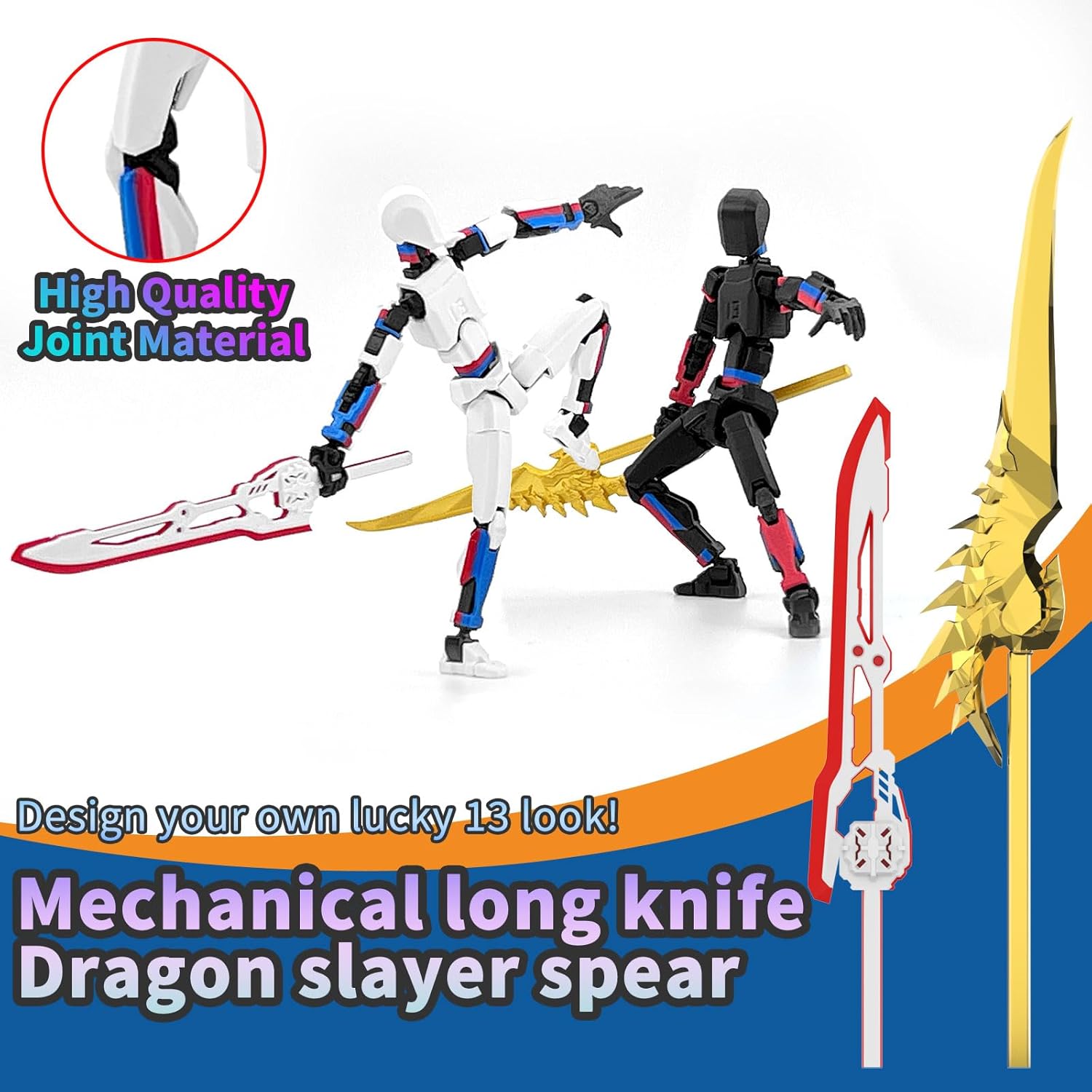 T13 Multi-Colored Titan 13 Action Figure Set Dummy with Laser Saber 3D Printed T 13 Lucky Robo Nova 13 Action Figures - Figura de acción t13 White Blue Red