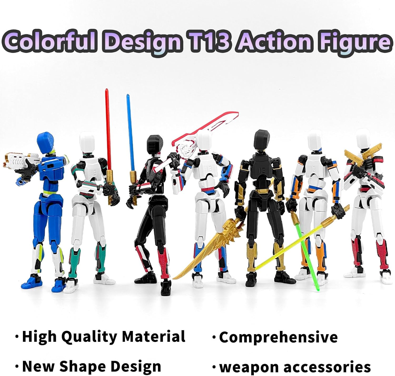 T13 Multi-Colored Titan 13 Action Figure Set Dummy with Laser Saber 3D Printed T 13 Lucky Robo Nova 13 Action Figures - Figura de acción t13 White Blue Red