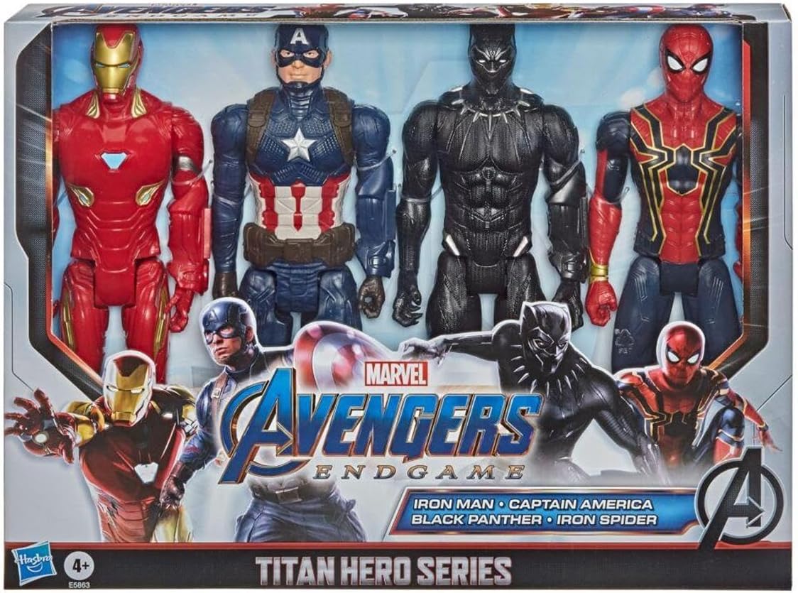 Avengers Marvel Endgame Titan Hero Series 12 Inch Action Figures Captain America Iron Spider Black Panther and Iron Man Pack of 4 Figures