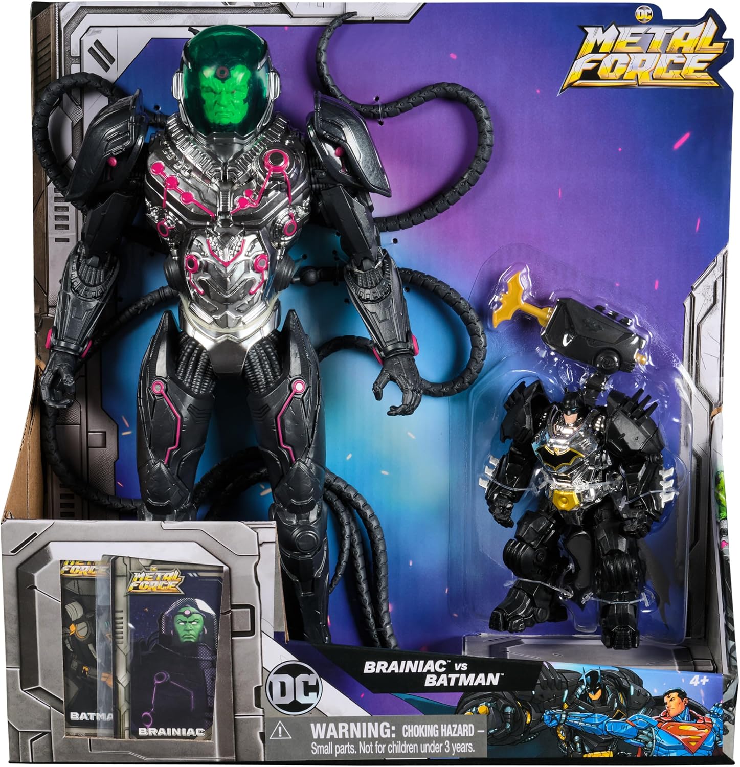DC Comics Metal Force Brainiac vs Batman Action Figure Pack 12-Inch Extra Large Brainiac Exclusive 4-inch Batman Includes Character Card Kids Toys for Boys Girls Ages 4 Up